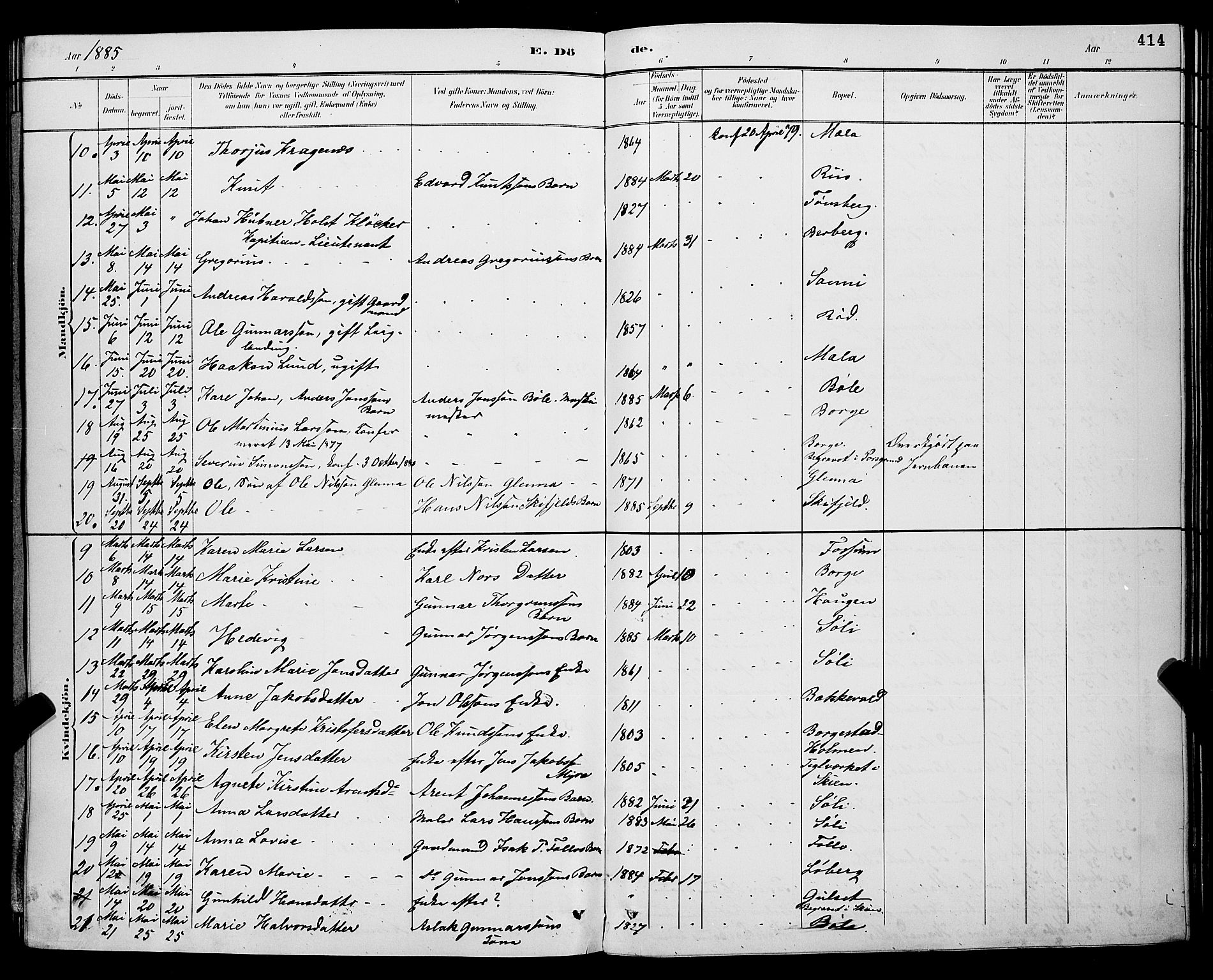 Gjerpen kirkebøker, AV/SAKO-A-265/G/Ga/L0002: Parish register (copy) no. I 2, 1883-1900, p. 414