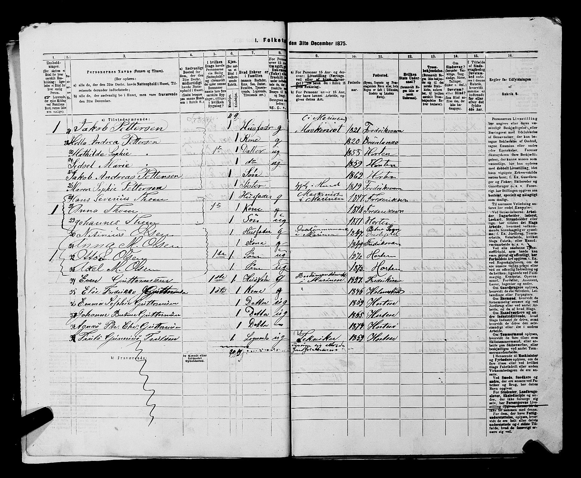 SAKO, 1875 census for 0703P Horten, 1875, p. 1205