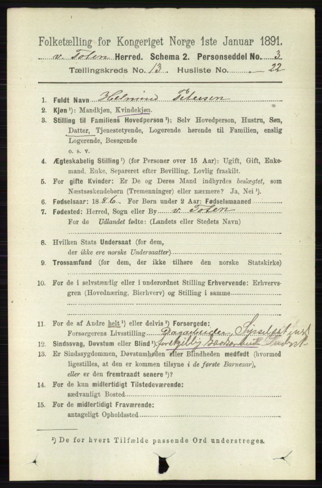RA, 1891 census for 0529 Vestre Toten, 1891, p. 7920