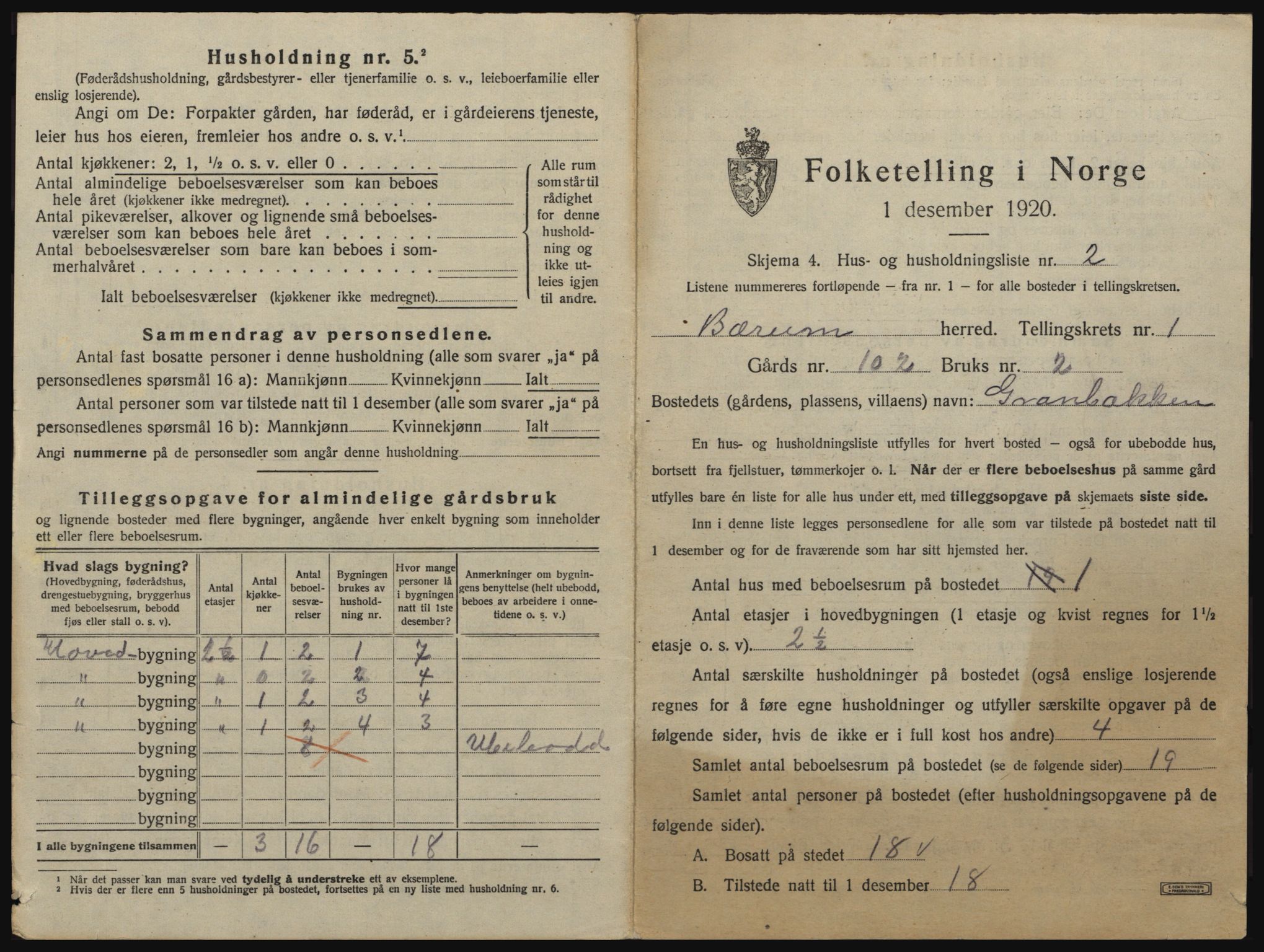 SAO, 1920 census for Bærum, 1920, p. 108