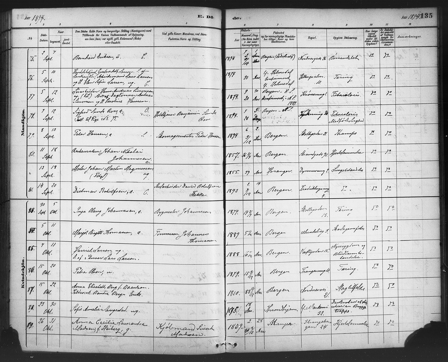 Nykirken Sokneprestembete, AV/SAB-A-77101/H/Haa/L0044: Parish register (official) no. E 4, 1882-1898, p. 135