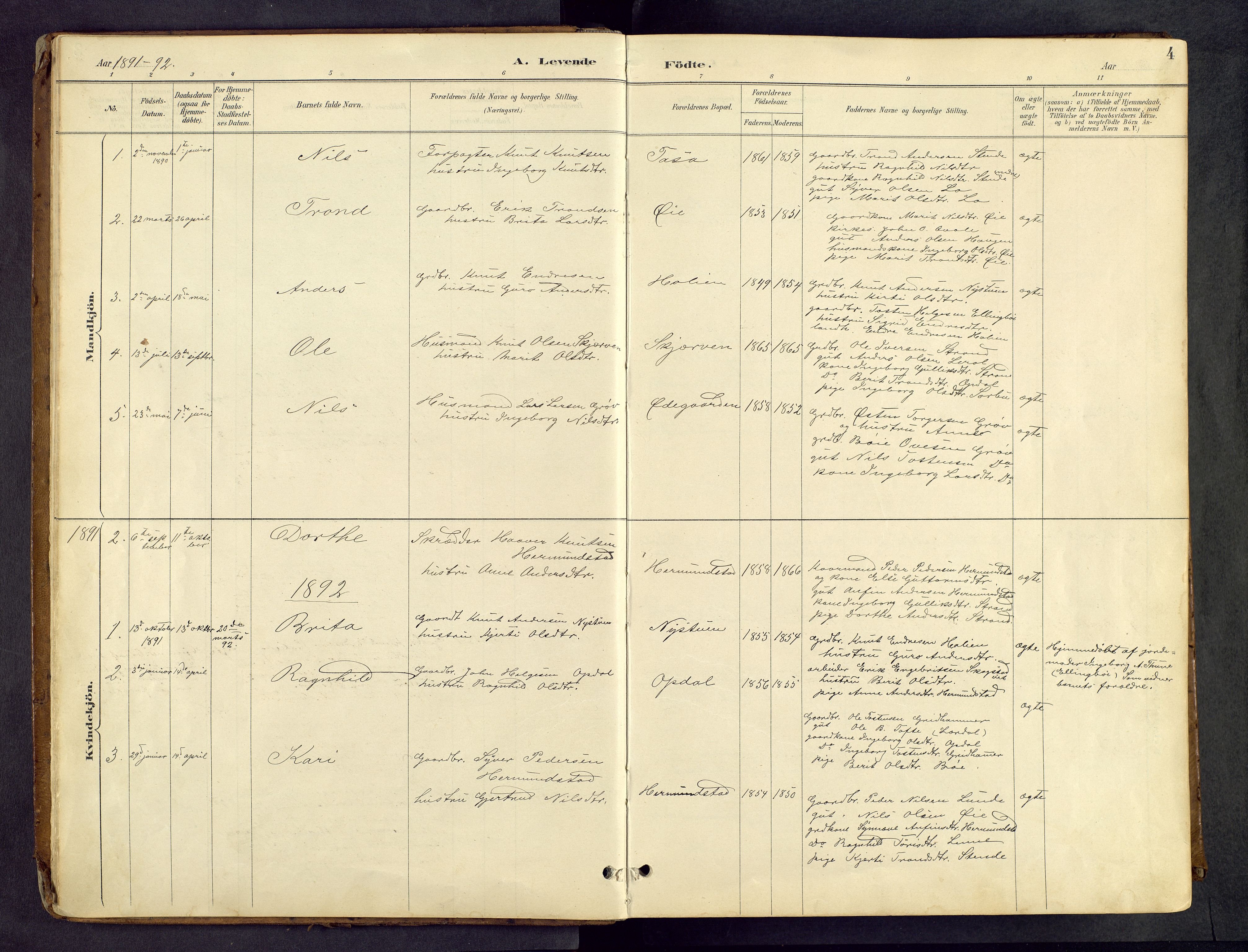 Vang prestekontor, Valdres, SAH/PREST-140/H/Hb/L0005: Parish register (copy) no. 5, 1889-1945, p. 4