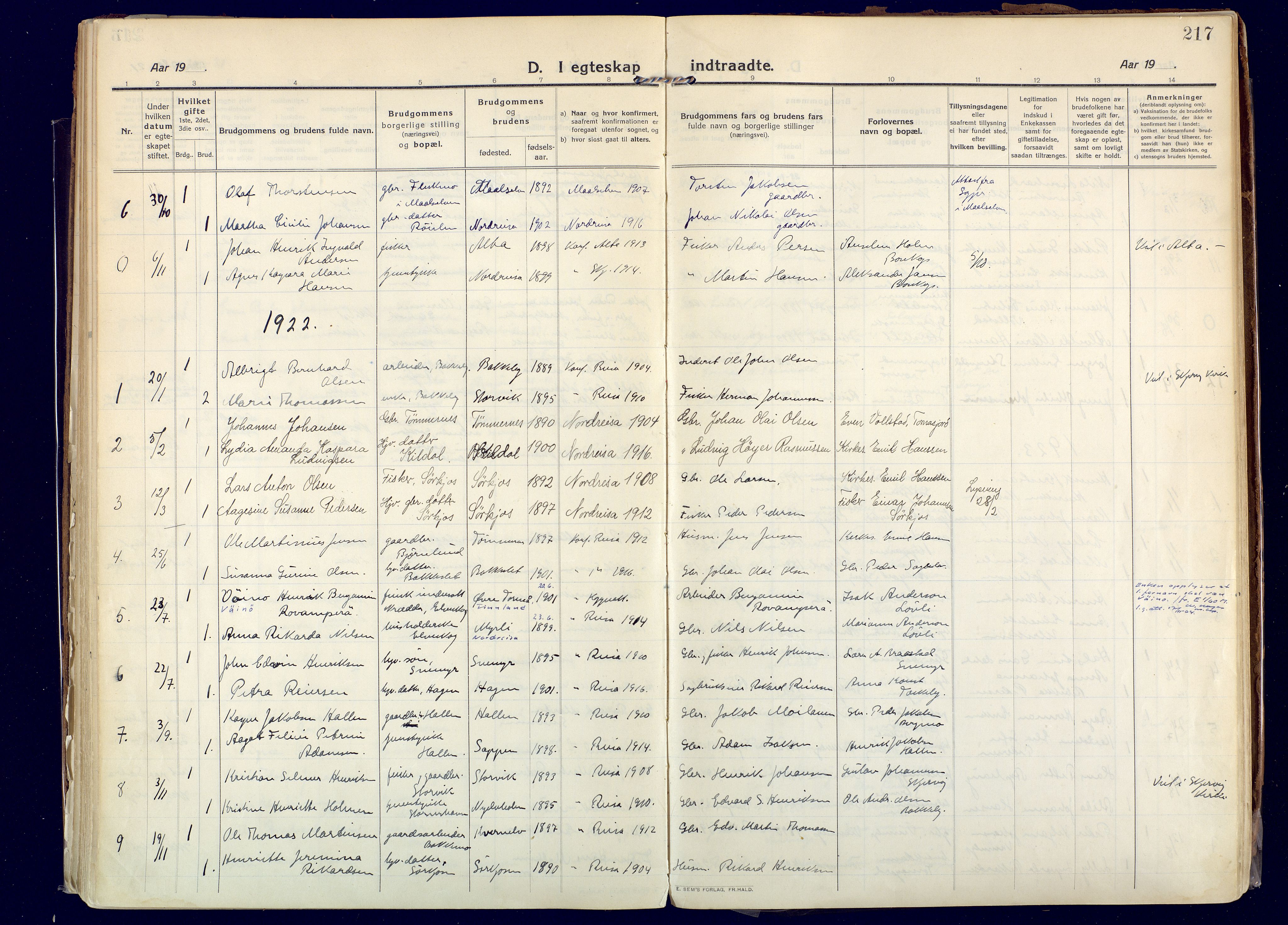 Skjervøy sokneprestkontor, AV/SATØ-S-1300/H/Ha/Haa: Parish register (official) no. 20, 1911-1931, p. 217