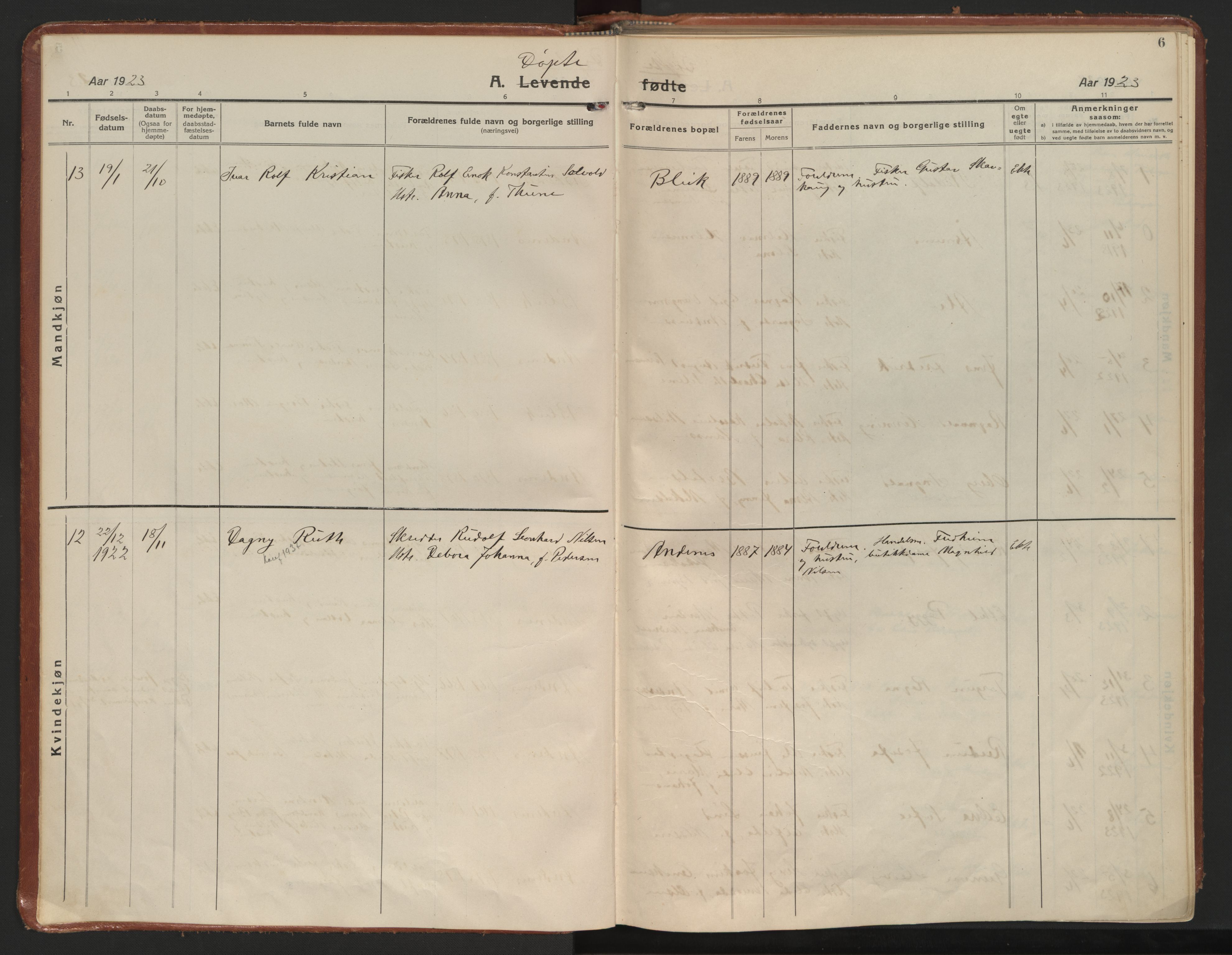 Ministerialprotokoller, klokkerbøker og fødselsregistre - Nordland, AV/SAT-A-1459/899/L1441: Parish register (official) no. 899A09, 1923-1939, p. 6