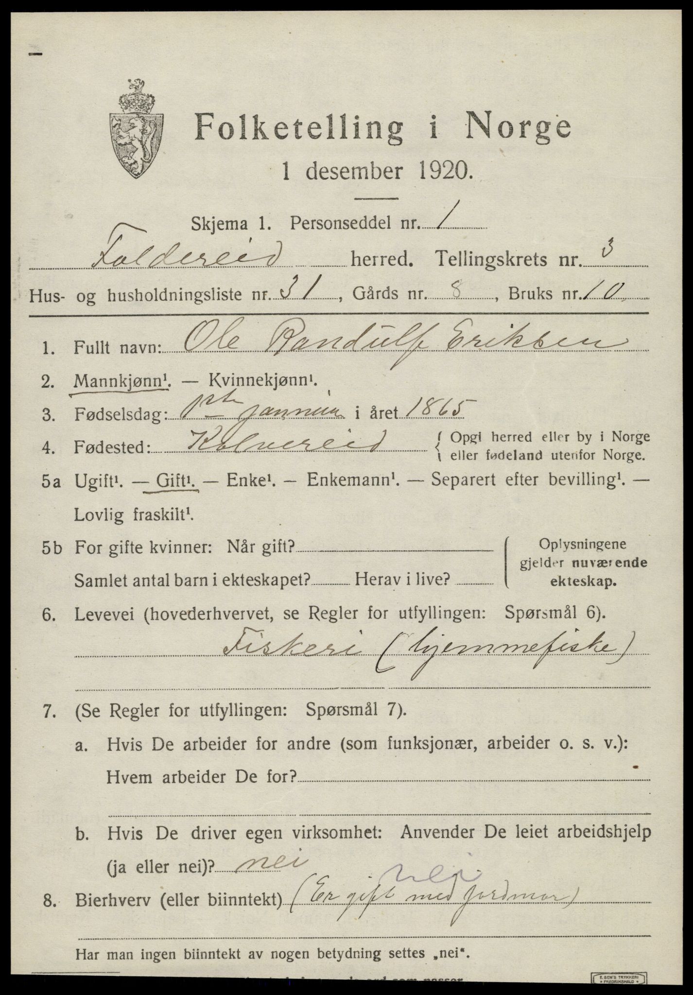 SAT, 1920 census for Foldereid, 1920, p. 1518