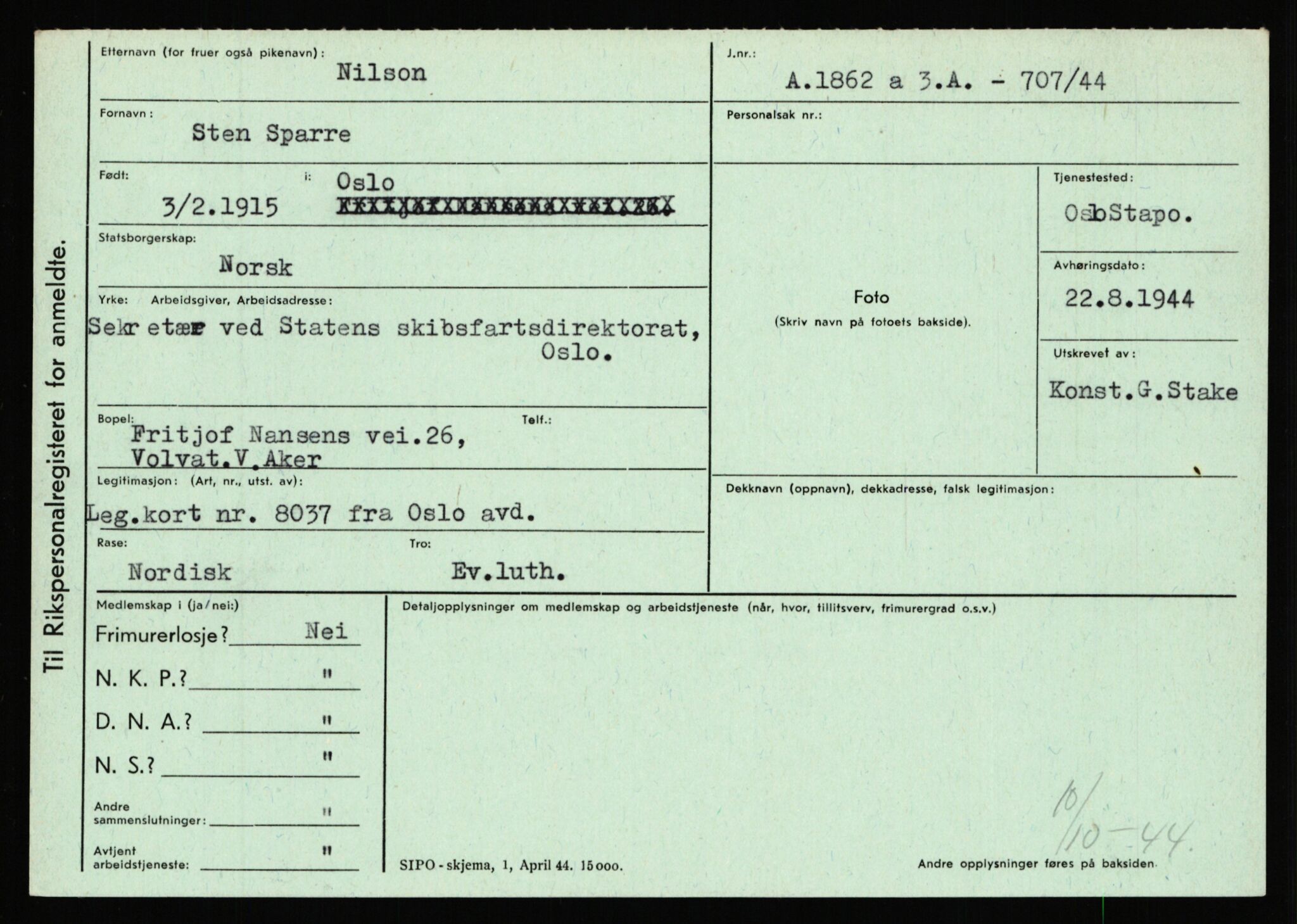 Statspolitiet - Hovedkontoret / Osloavdelingen, AV/RA-S-1329/C/Ca/L0011: Molberg - Nøstvold, 1943-1945, p. 3398
