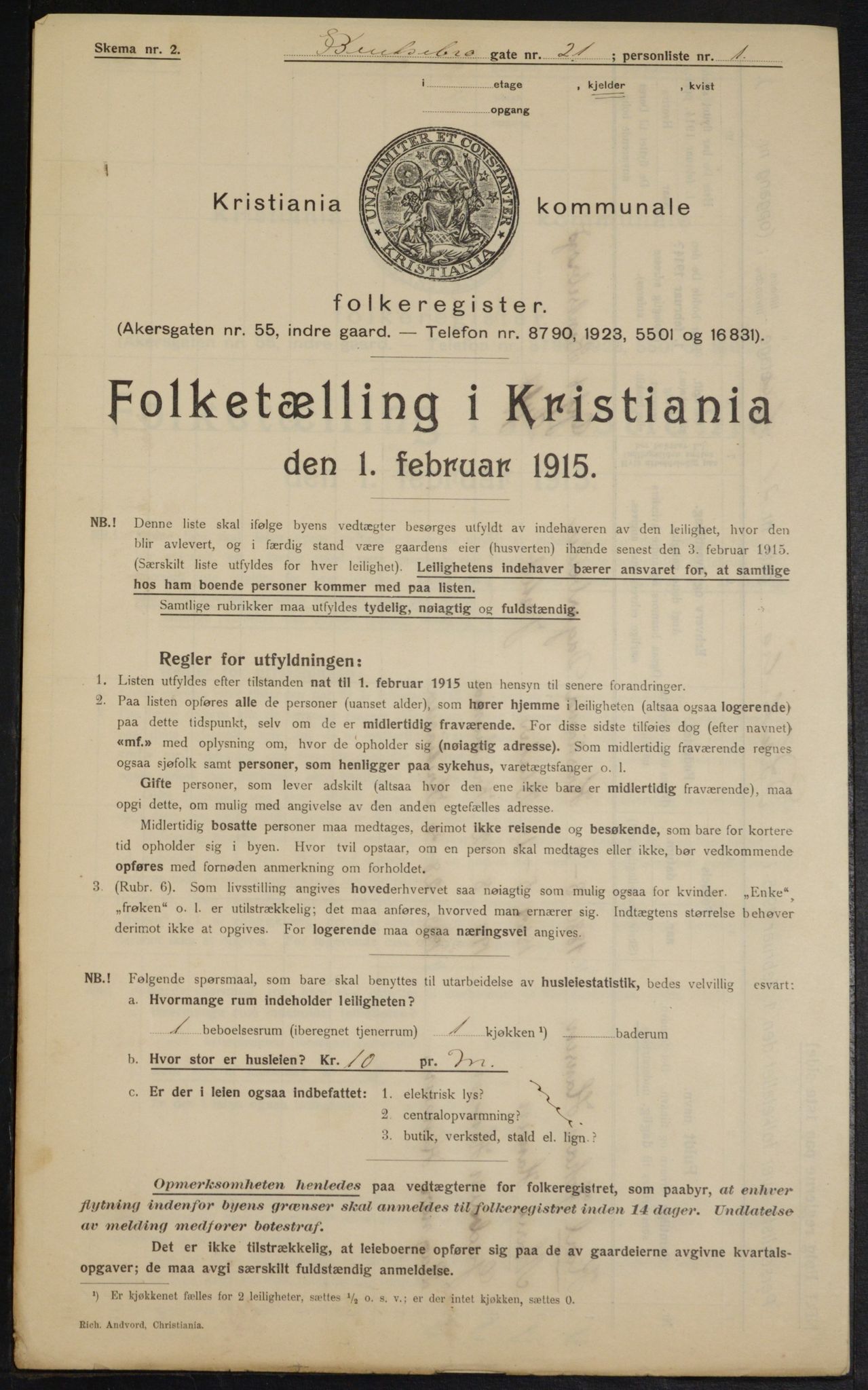 OBA, Municipal Census 1915 for Kristiania, 1915, p. 3543