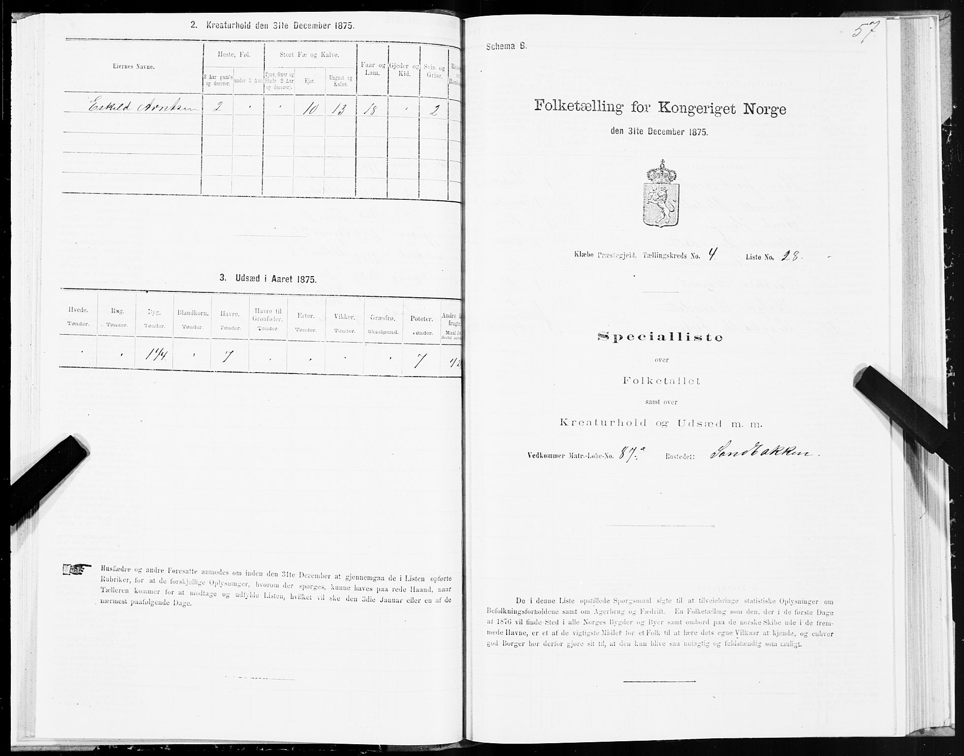 SAT, 1875 census for 1662P Klæbu, 1875, p. 2057