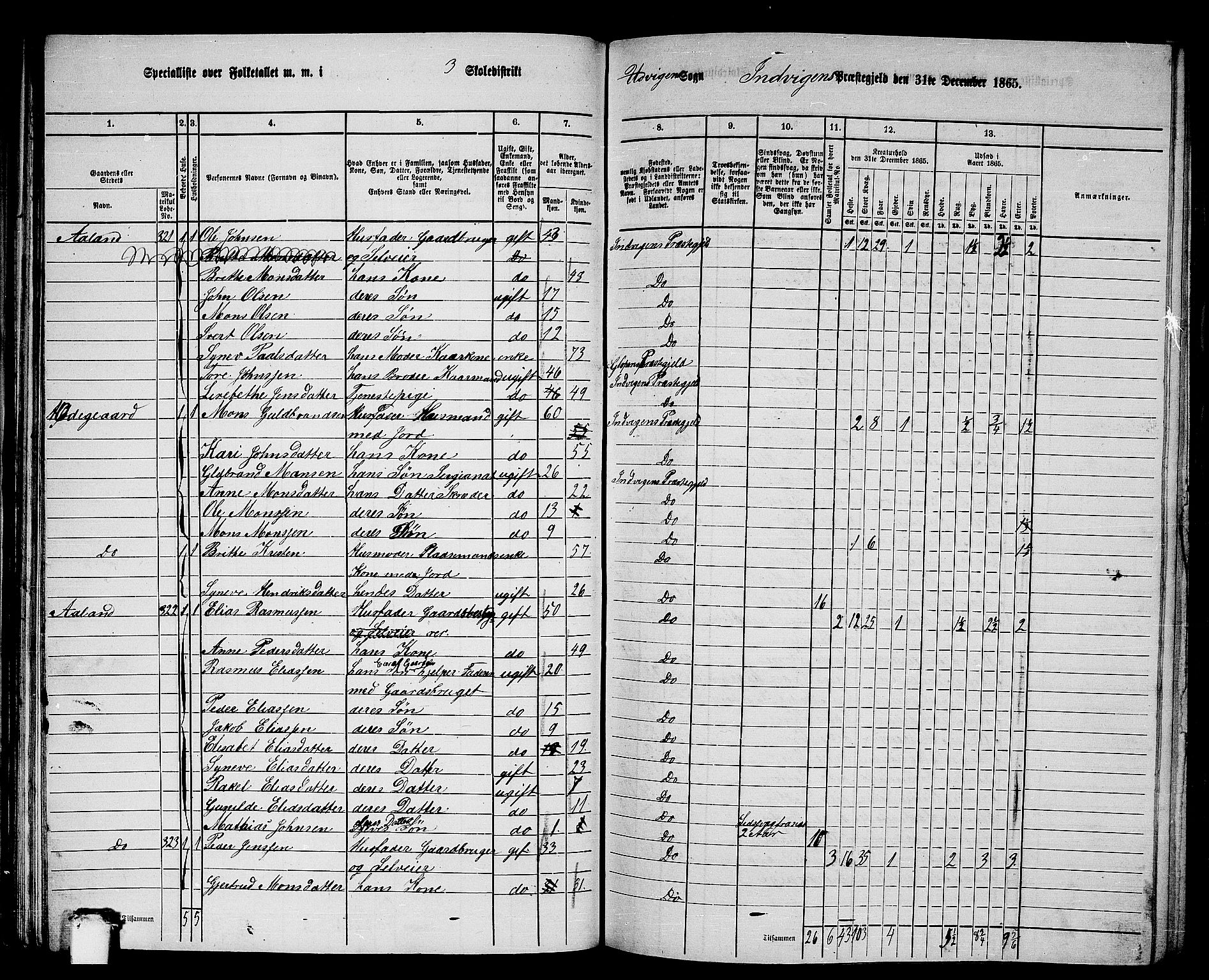 RA, 1865 census for Innvik, 1865, p. 50