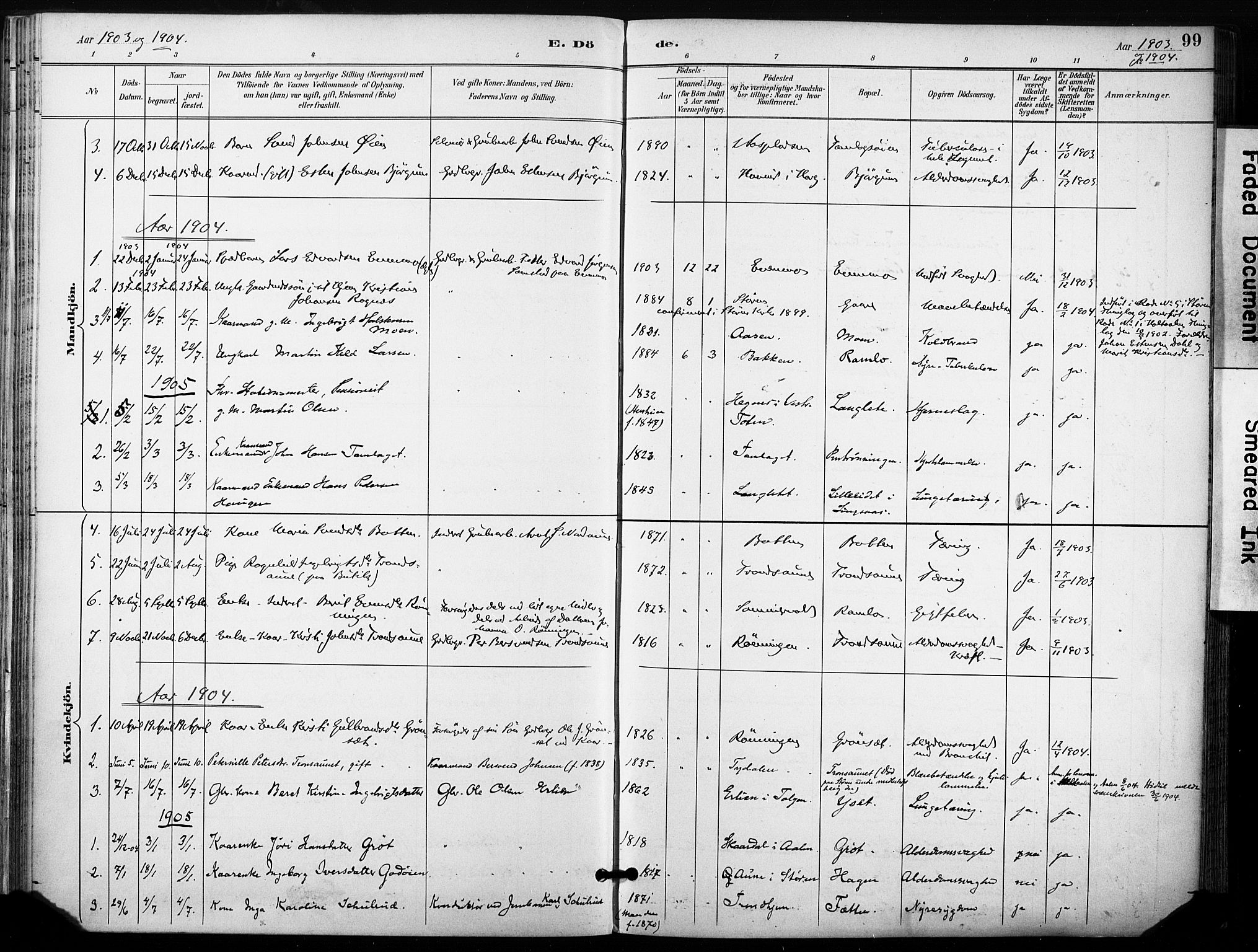 Ministerialprotokoller, klokkerbøker og fødselsregistre - Sør-Trøndelag, SAT/A-1456/685/L0973: Parish register (official) no. 685A10, 1891-1907, p. 99