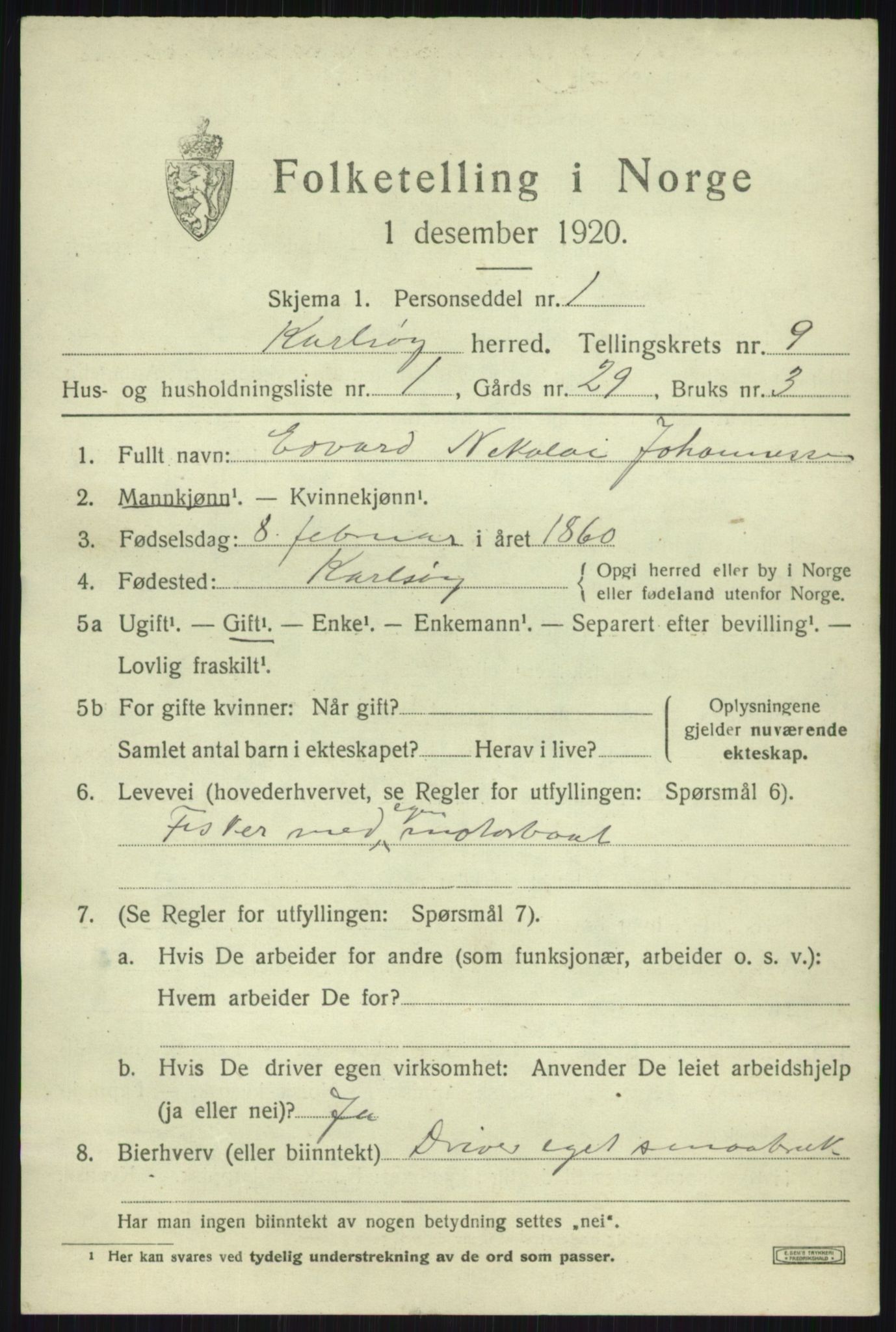 SATØ, 1920 census for Karlsøy, 1920, p. 3310