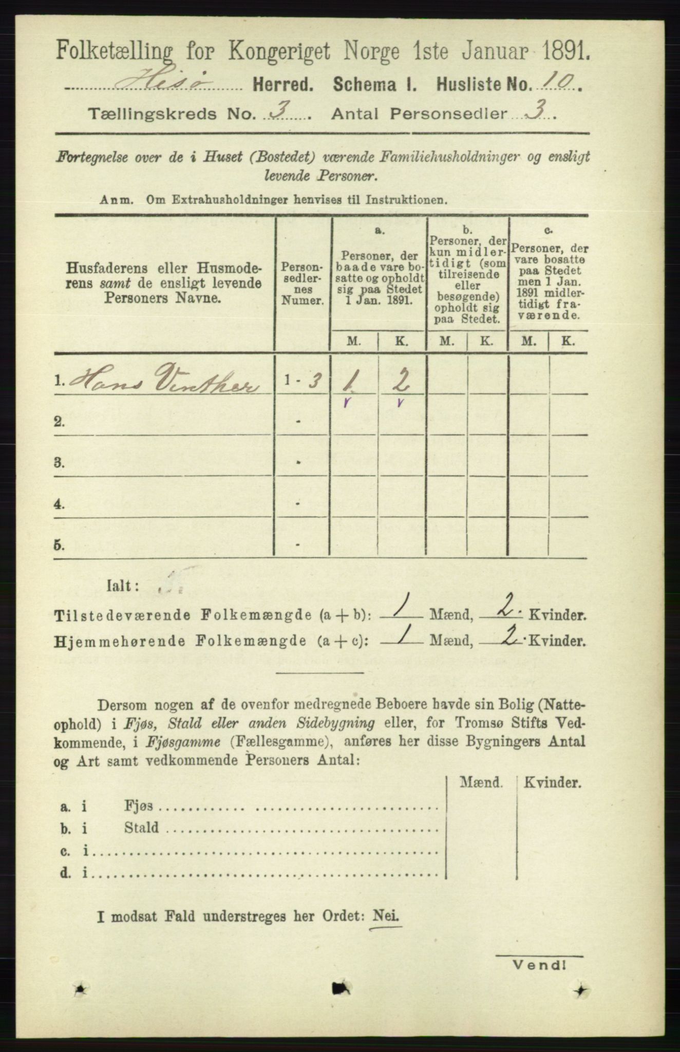 RA, 1891 census for 0922 Hisøy, 1891, p. 2087