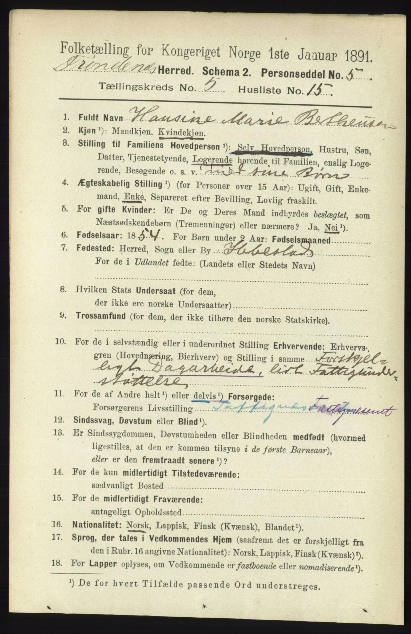 RA, 1891 census for 1914 Trondenes, 1891, p. 2913