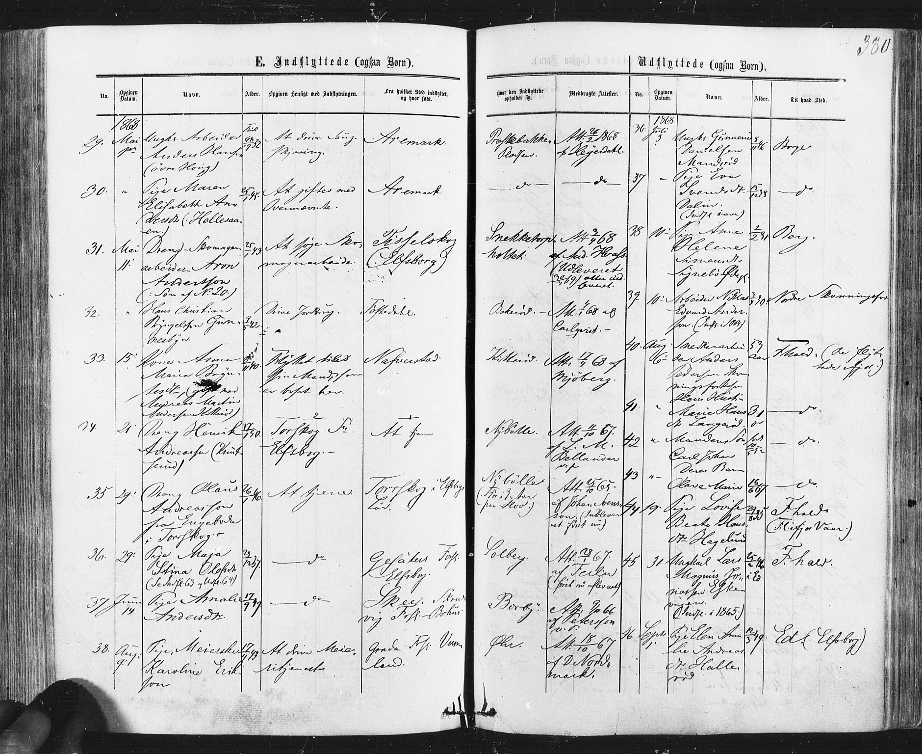 Idd prestekontor Kirkebøker, AV/SAO-A-10911/F/Fc/L0005: Parish register (official) no. III 5, 1861-1877, p. 380