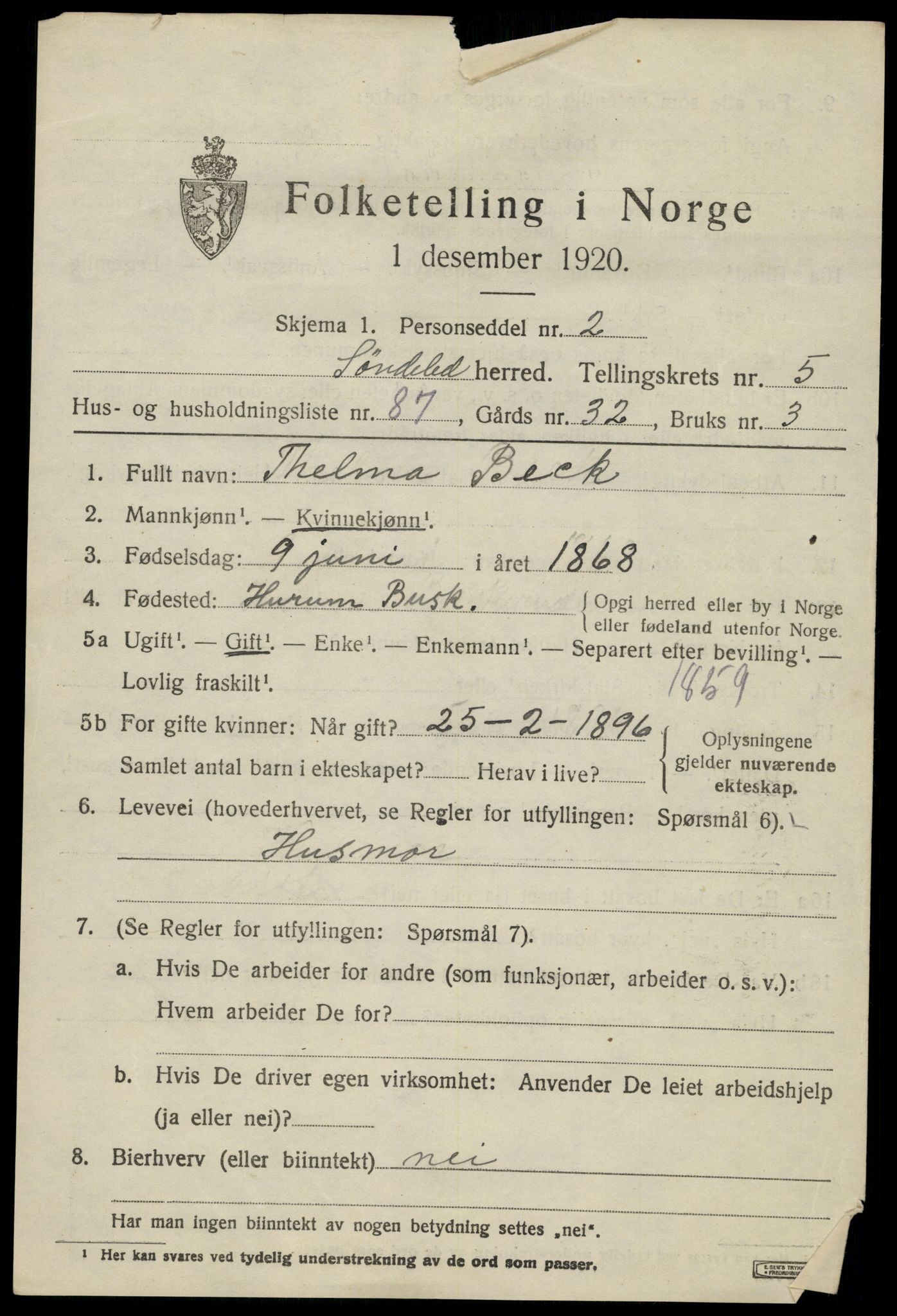 SAK, 1920 census for Søndeled, 1920, p. 3689