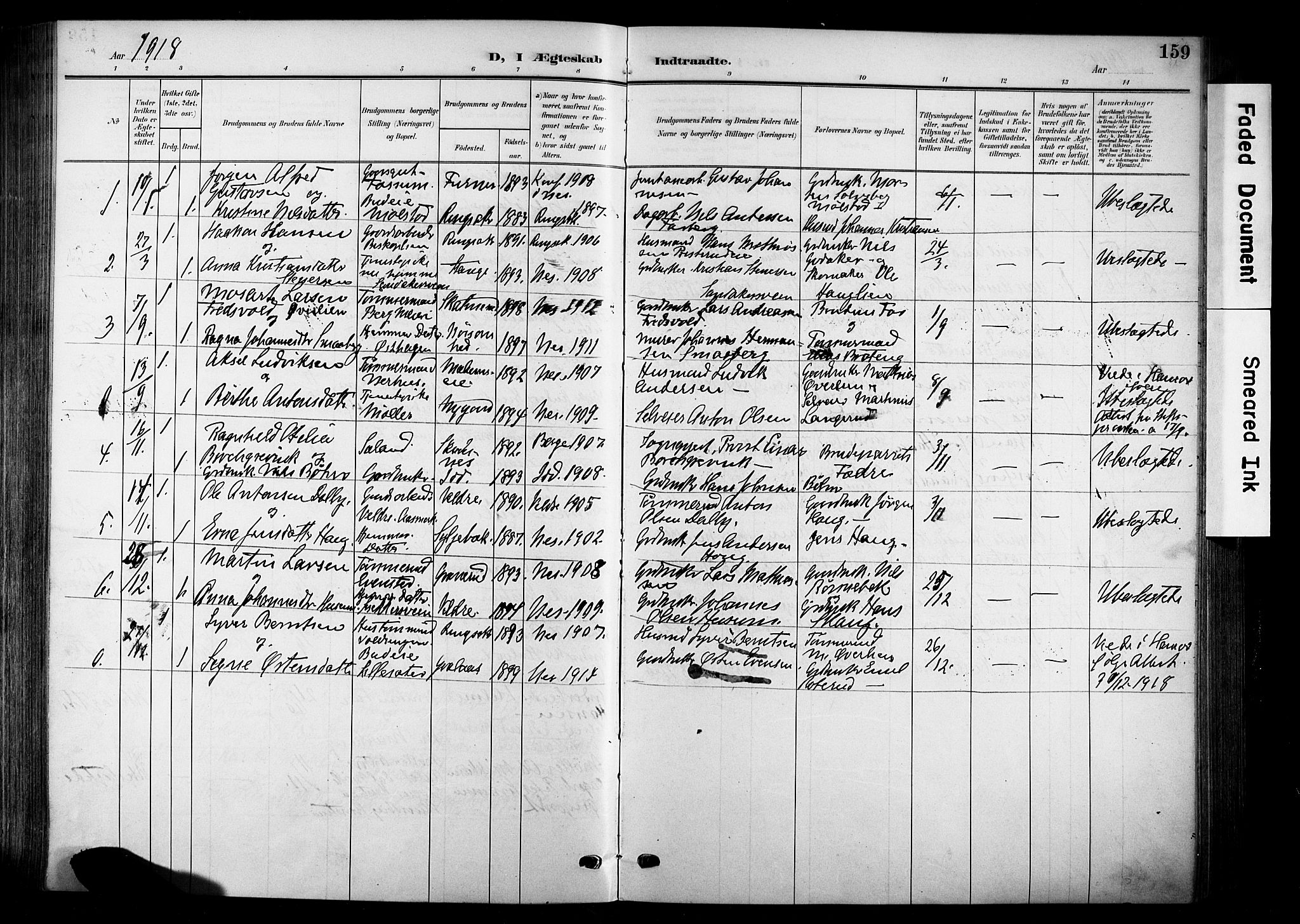 Nes prestekontor, Hedmark, SAH/PREST-020/K/Ka/L0014: Parish register (official) no. 14, 1906-1929, p. 159