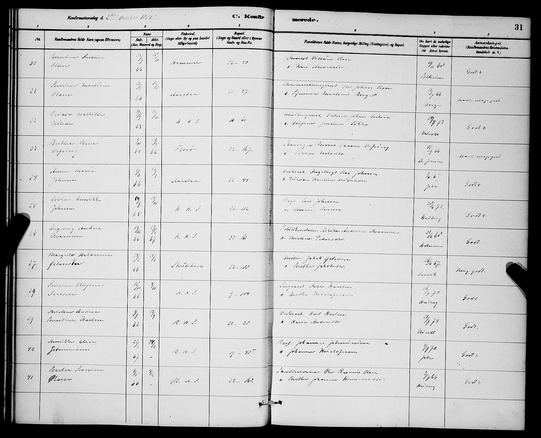 Korskirken sokneprestembete, AV/SAB-A-76101/H/Hab: Parish register (copy) no. C 3, 1880-1892, p. 31