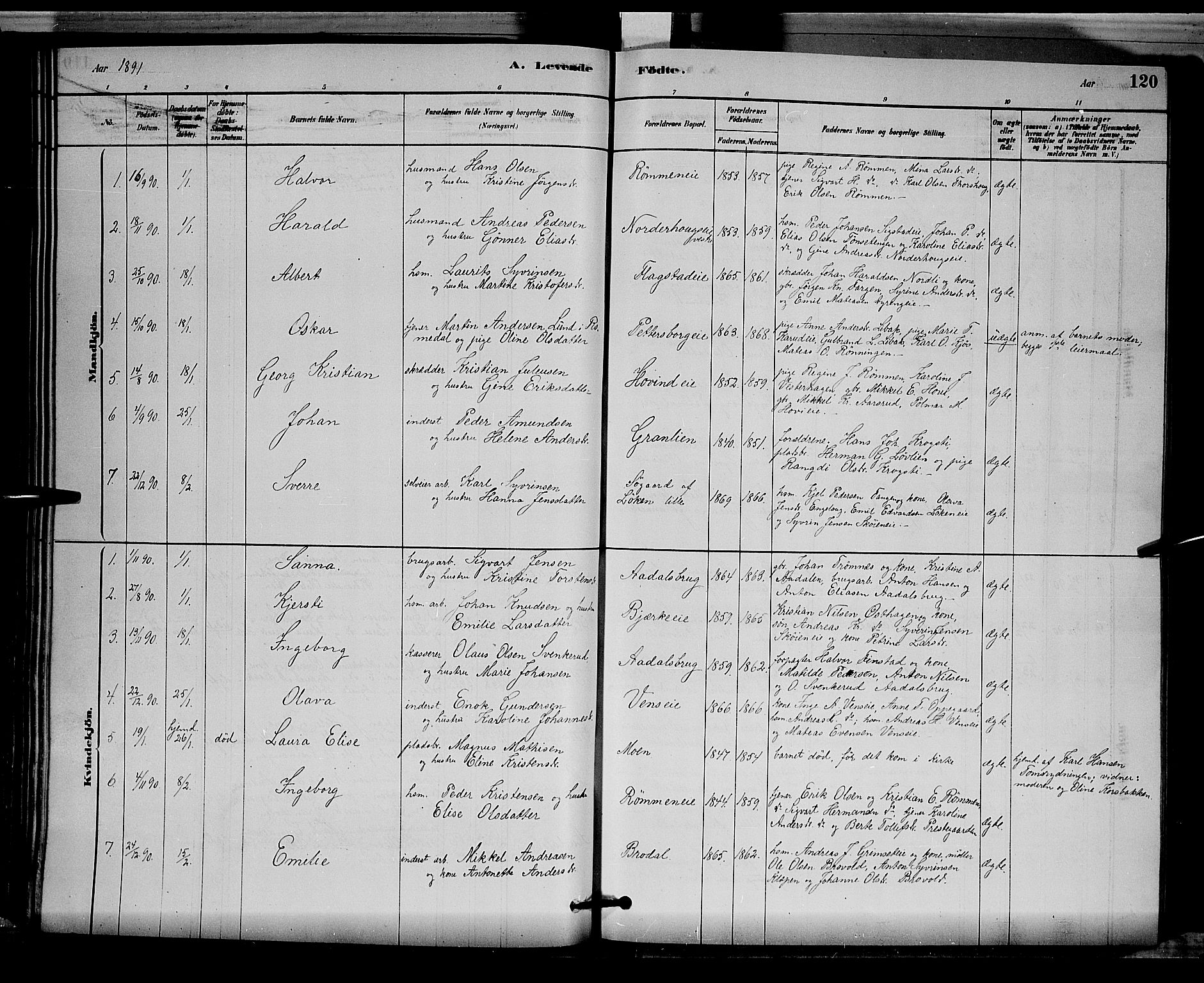 Løten prestekontor, SAH/PREST-022/L/La/L0005: Parish register (copy) no. 5, 1878-1891, p. 120