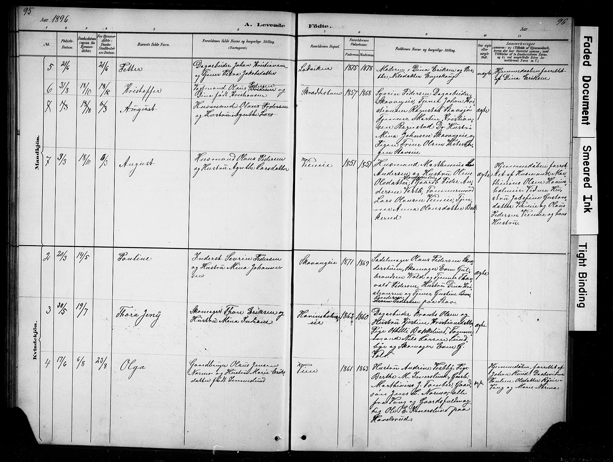 Nes prestekontor, Hedmark, AV/SAH-PREST-020/L/La/L0016: Parish register (copy) no. 16, 1883-1900, p. 95-96