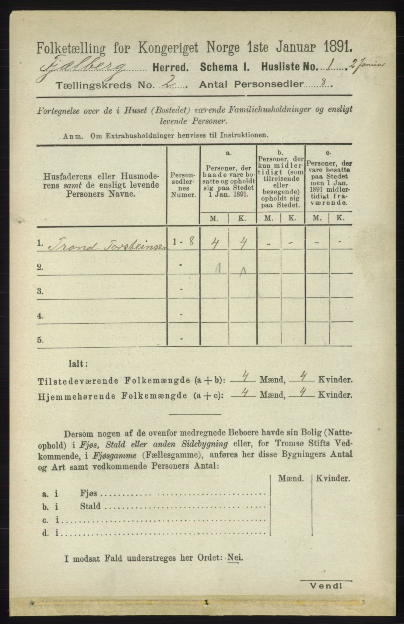 RA, 1891 census for 1213 Fjelberg, 1891, p. 459