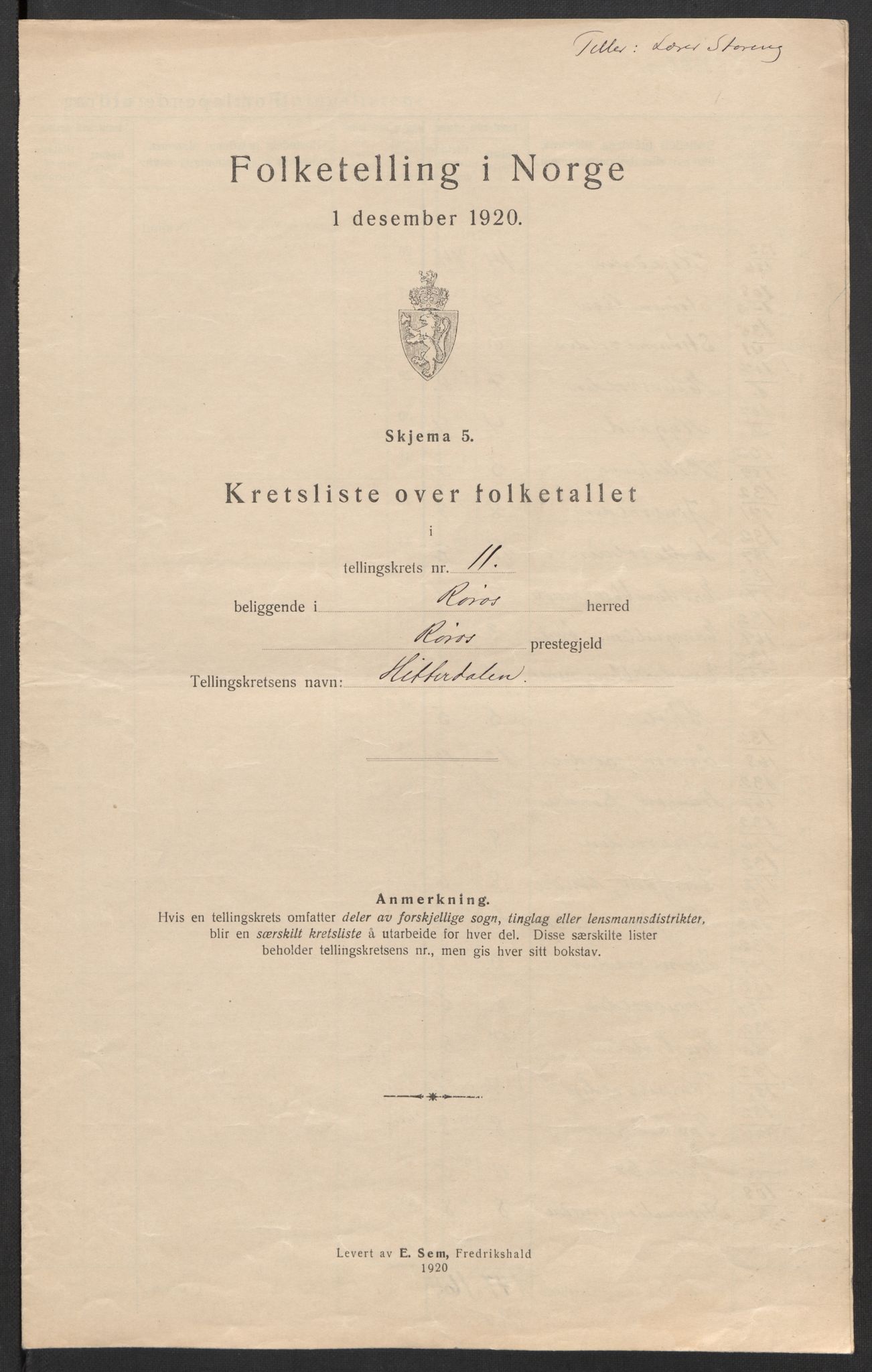 SAT, 1920 census for Røros, 1920, p. 36