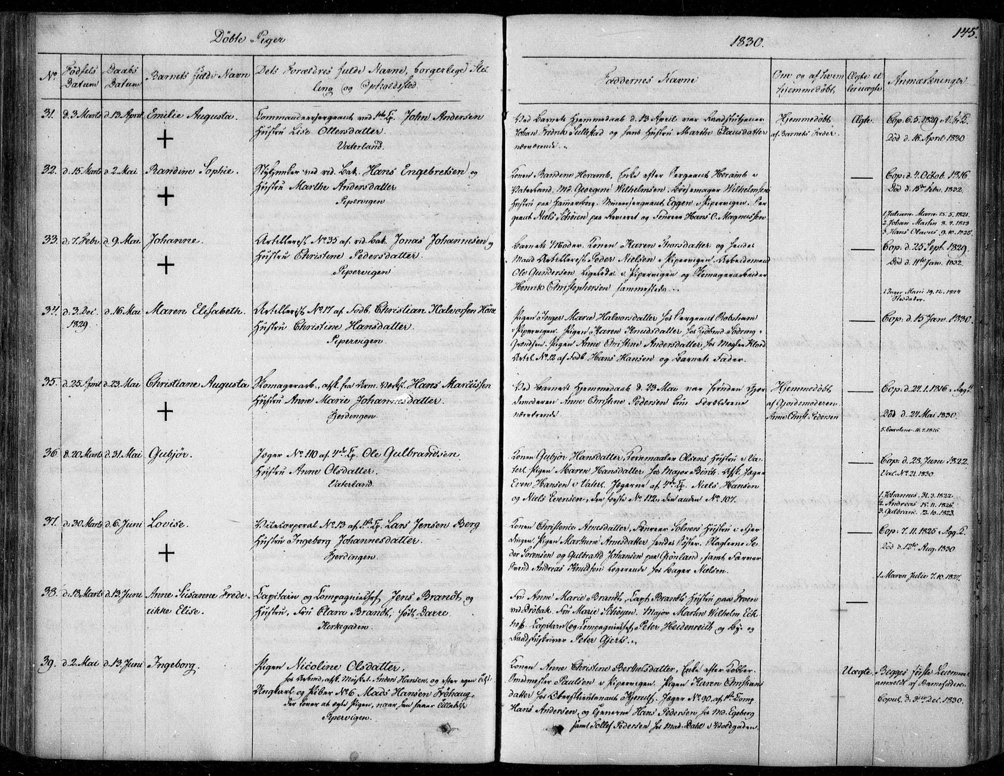 Garnisonsmenigheten Kirkebøker, SAO/A-10846/F/Fa/L0006: Parish register (official) no. 6, 1828-1841, p. 145