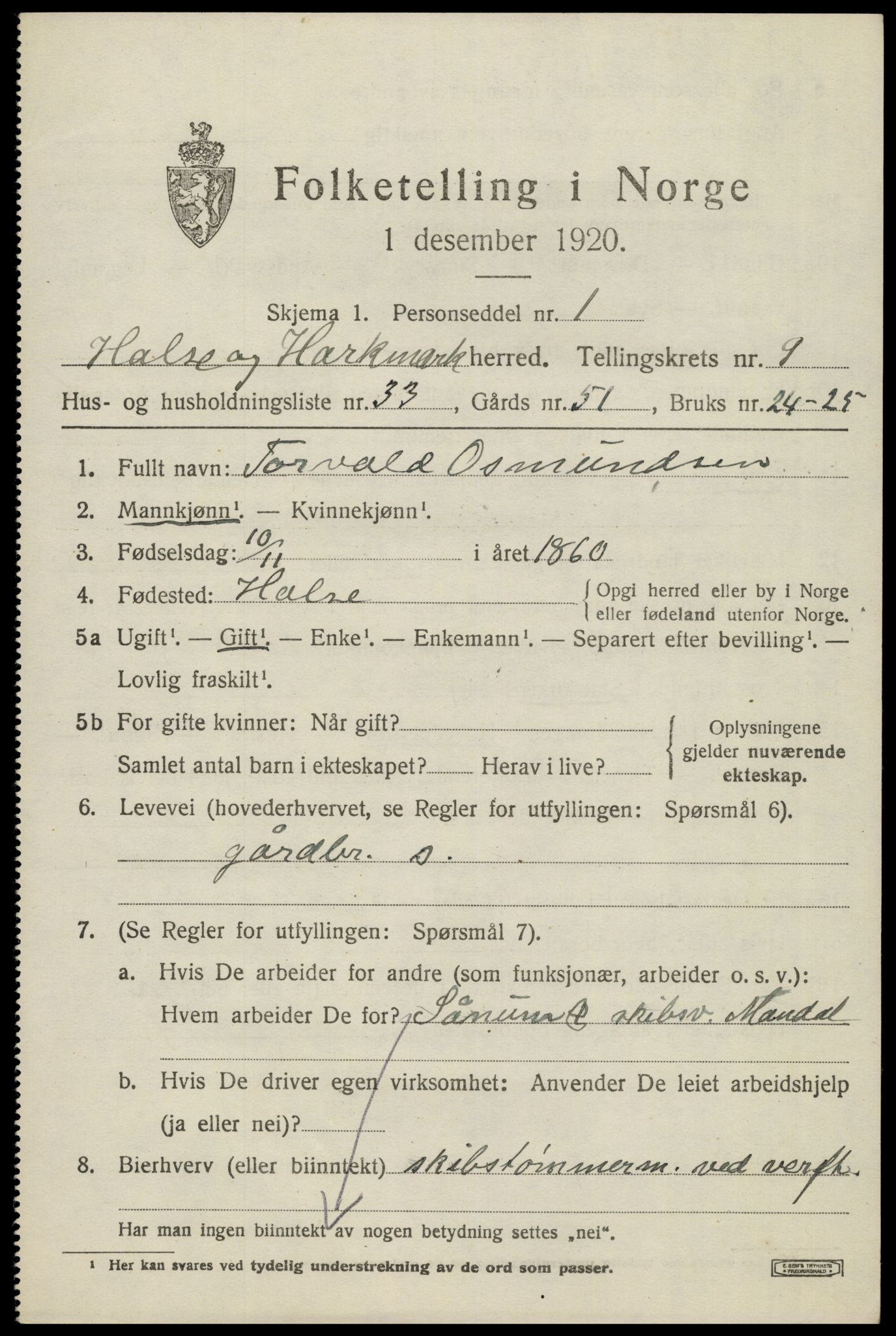 SAK, 1920 census for Halse og Harkmark, 1920, p. 4845