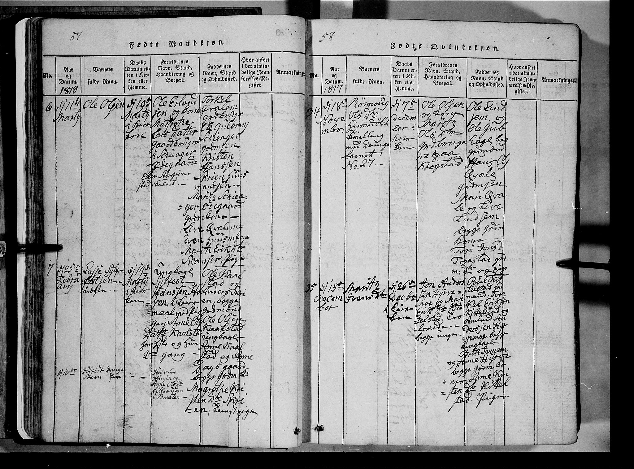 Lom prestekontor, SAH/PREST-070/L/L0003: Parish register (copy) no. 3, 1815-1844, p. 57-58