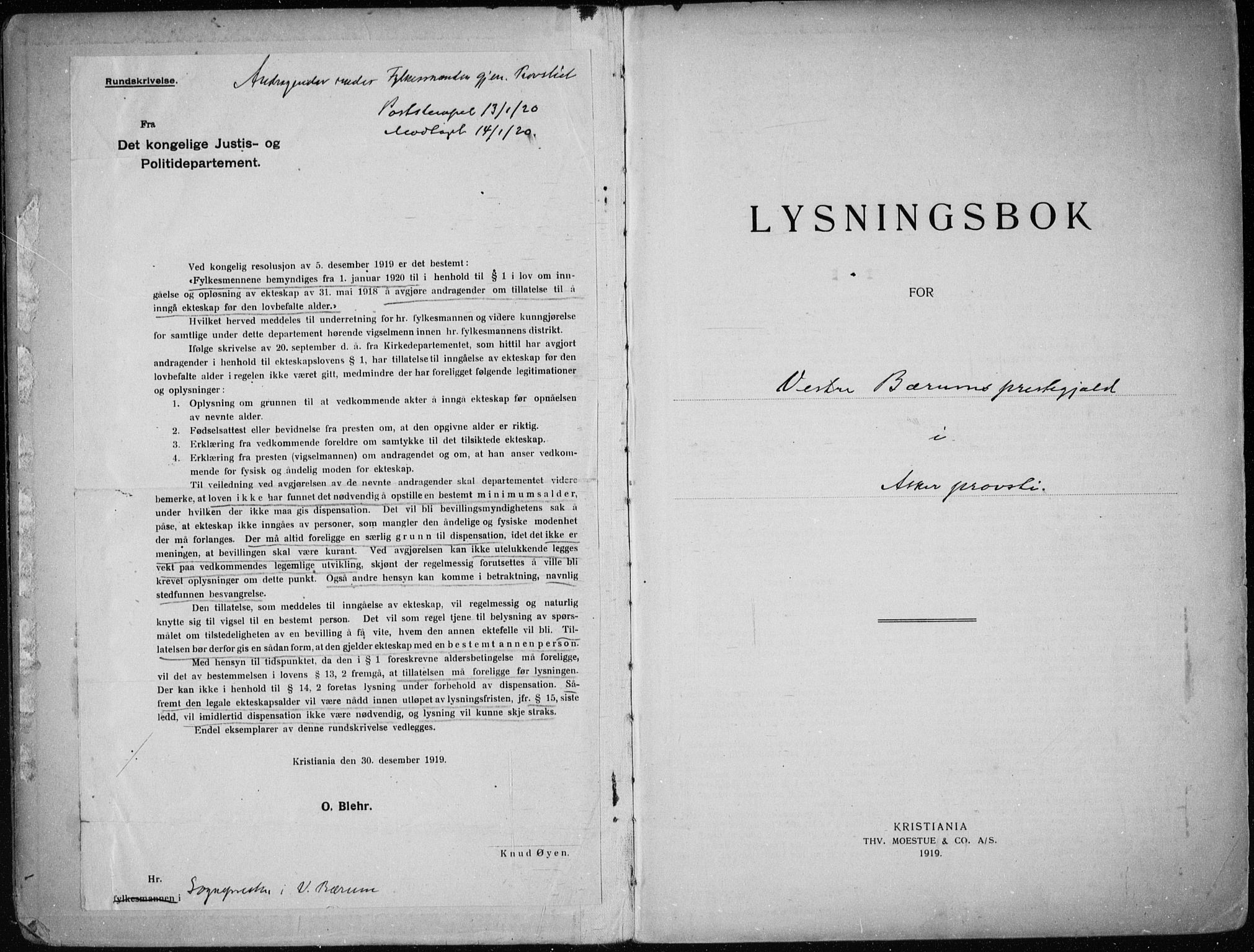 Vestre Bærum prestekontor Kirkebøker, AV/SAO-A-10209a/H/L0001: Banns register no. 1, 1919-1941