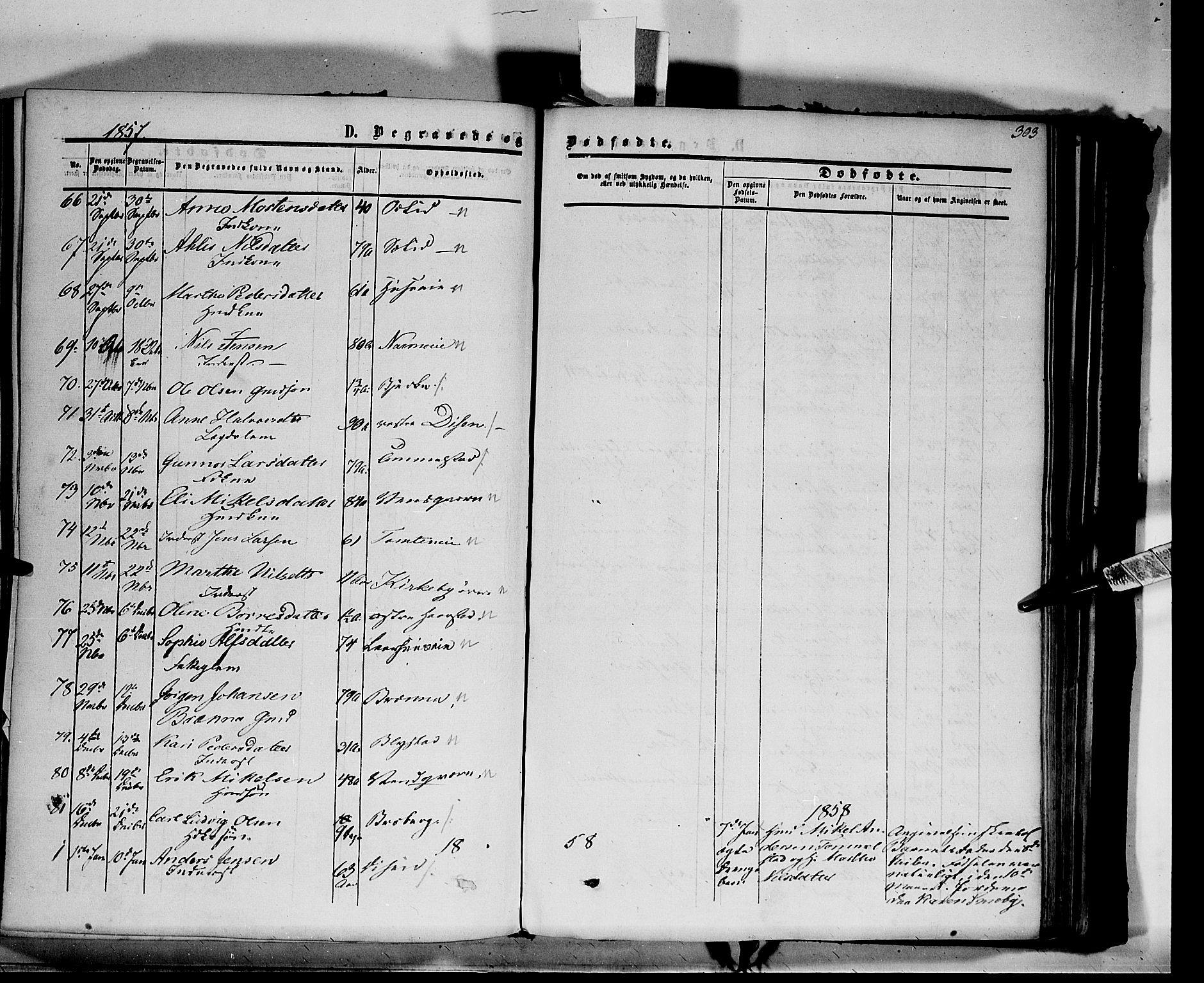 Vang prestekontor, Hedmark, SAH/PREST-008/H/Ha/Haa/L0012: Parish register (official) no. 12, 1855-1870, p. 303