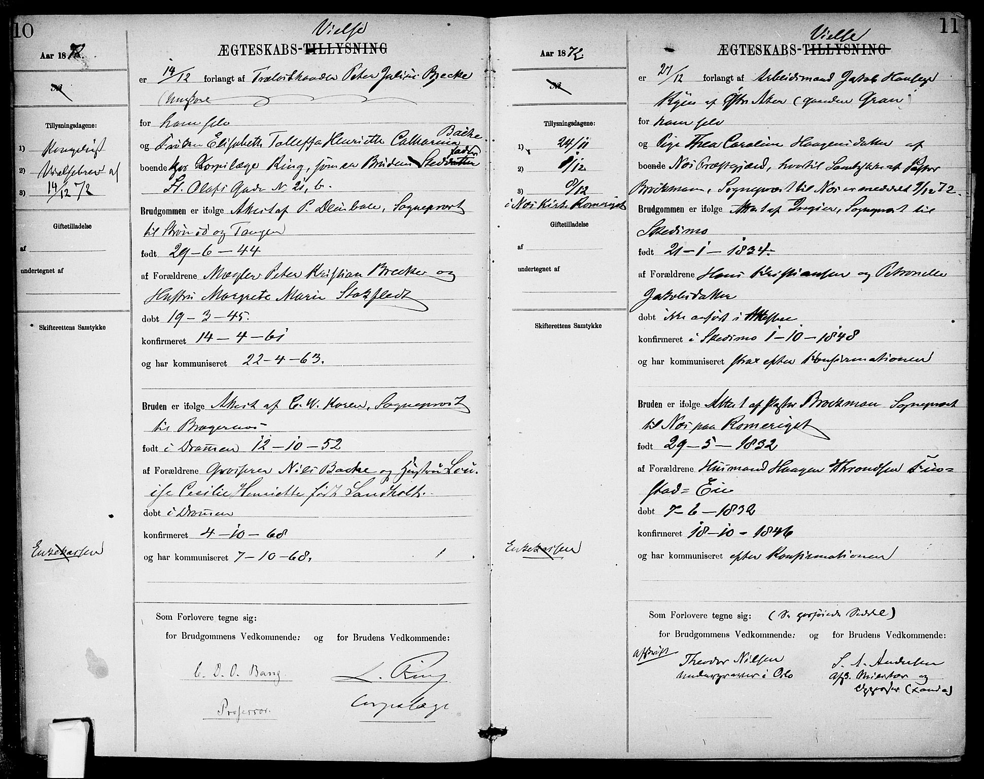 Garnisonsmenigheten Kirkebøker, AV/SAO-A-10846/H/Ha/L0007: Banns register no. I 7, 1872-1893, p. 10-11