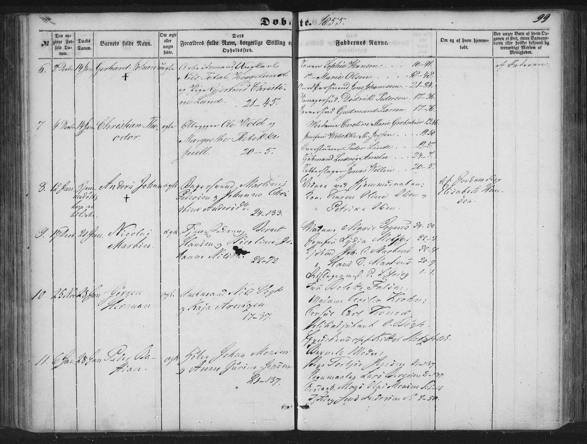 Korskirken sokneprestembete, AV/SAB-A-76101/H/Haa/L0017: Parish register (official) no. B 3, 1851-1857, p. 99