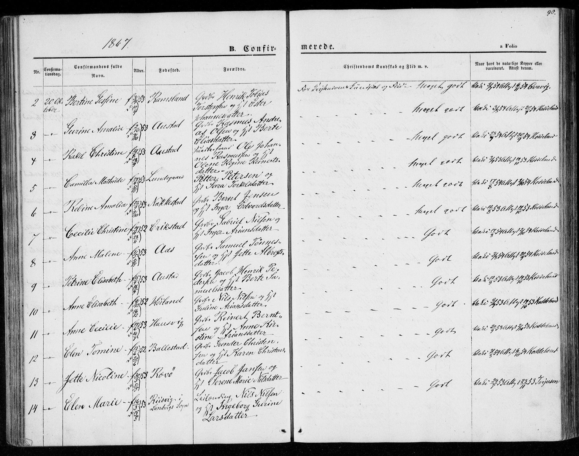 Lyngdal sokneprestkontor, AV/SAK-1111-0029/F/Fa/Faa/L0002: Parish register (official) no. A 2, 1858-1870, p. 90