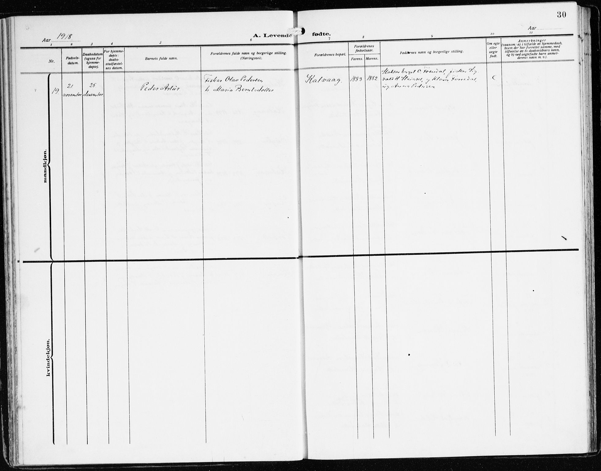 Bremanger sokneprestembete, AV/SAB-A-82201/H/Haa/Haab/L0003: Parish register (official) no. B 3, 1908-1925, p. 30