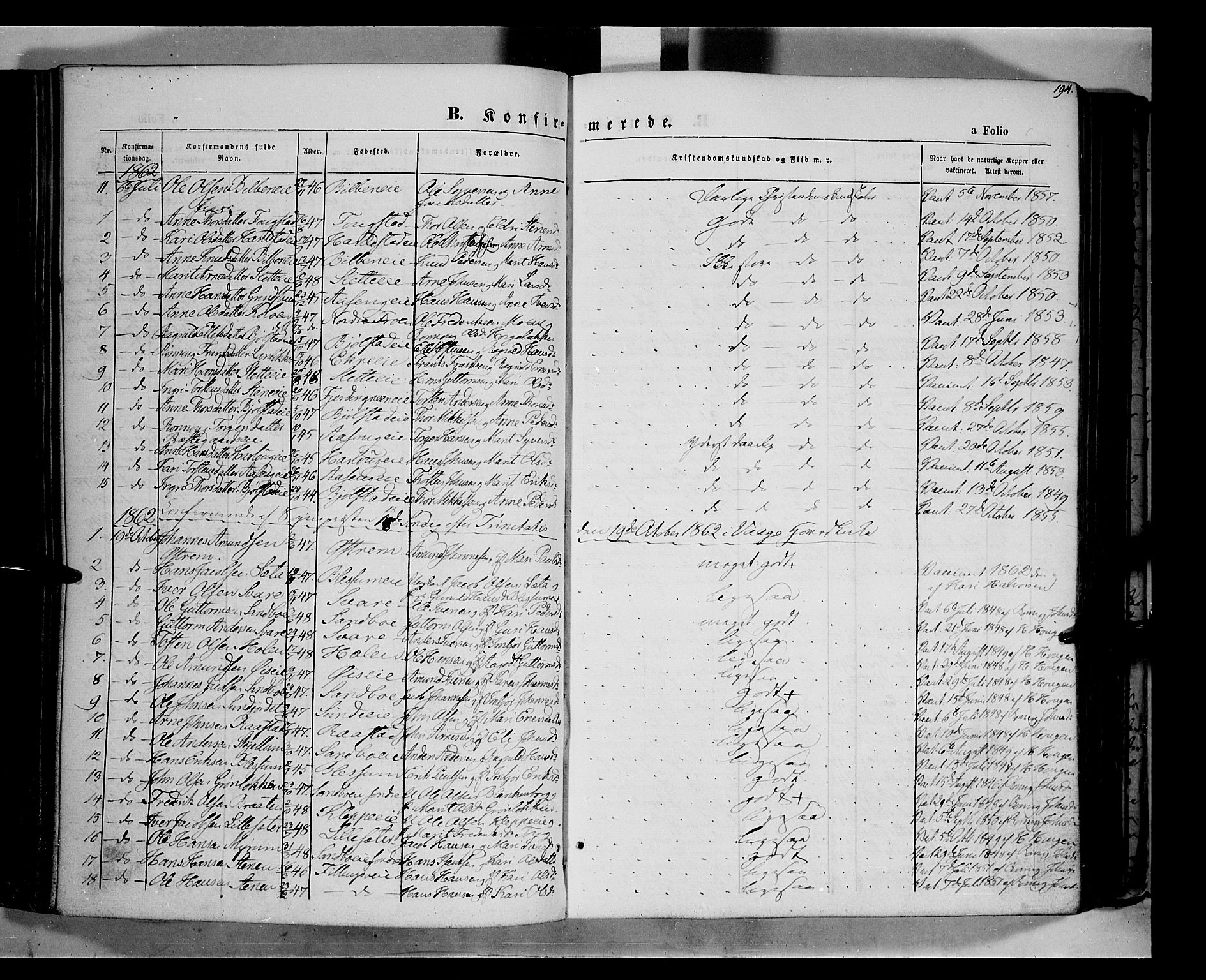 Vågå prestekontor, SAH/PREST-076/H/Ha/Haa/L0006: Parish register (official) no. 6 /1, 1856-1872, p. 194