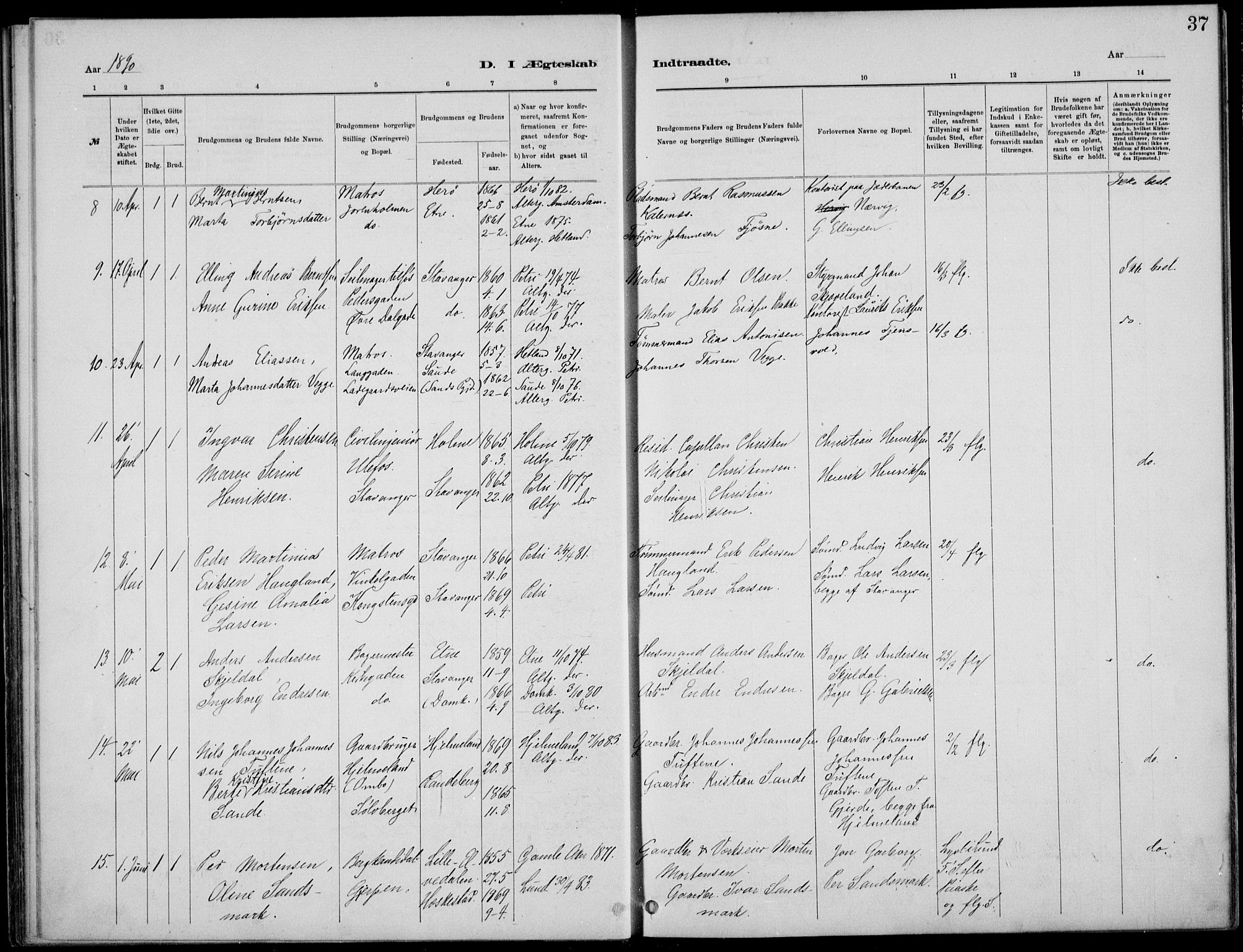 St. Petri sokneprestkontor, AV/SAST-A-101813/001/30/30BB/L0005: Parish register (copy) no. B 5, 1878-1895, p. 37