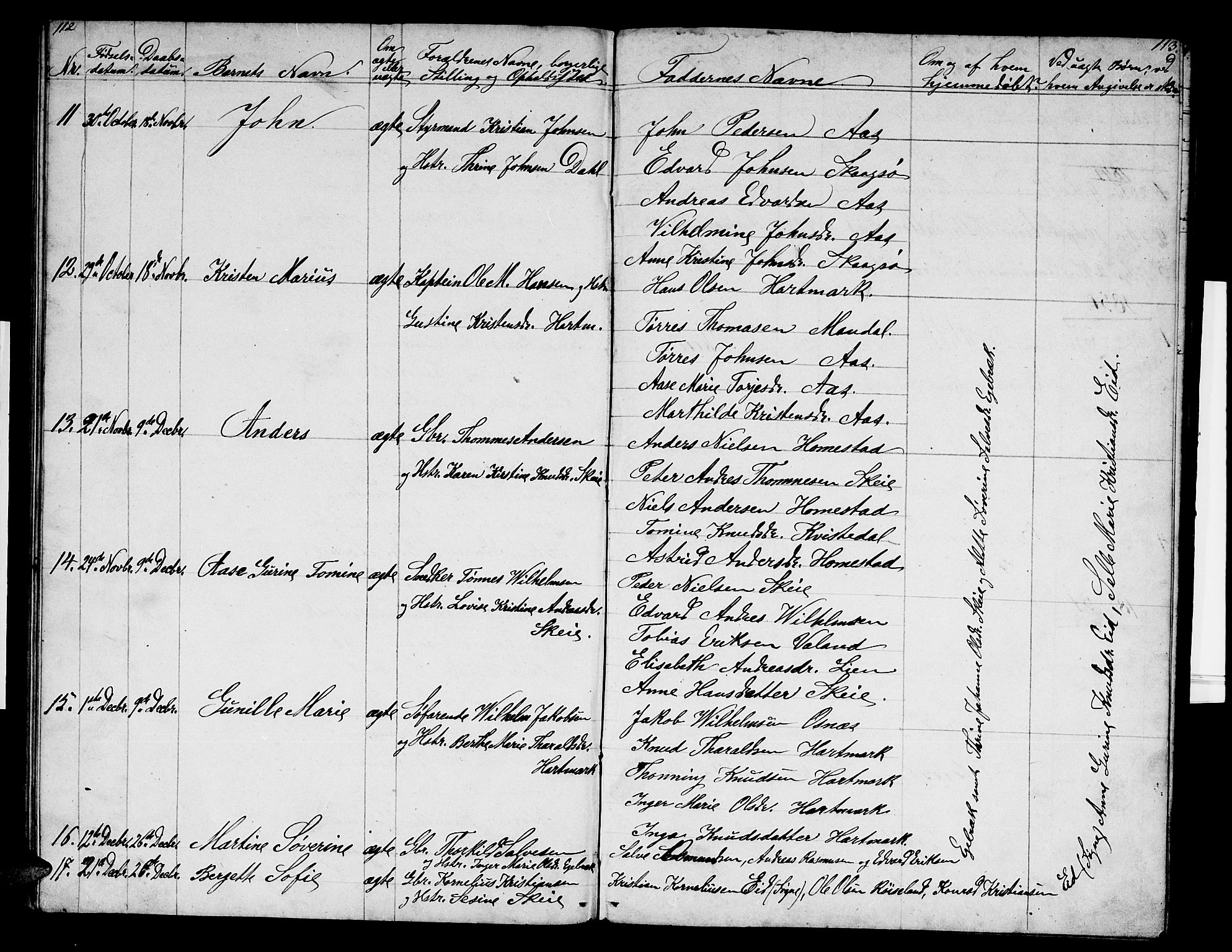 Mandal sokneprestkontor, SAK/1111-0030/F/Fb/Fbb/L0003: Parish register (copy) no. B 3, 1848-1877, p. 112-113