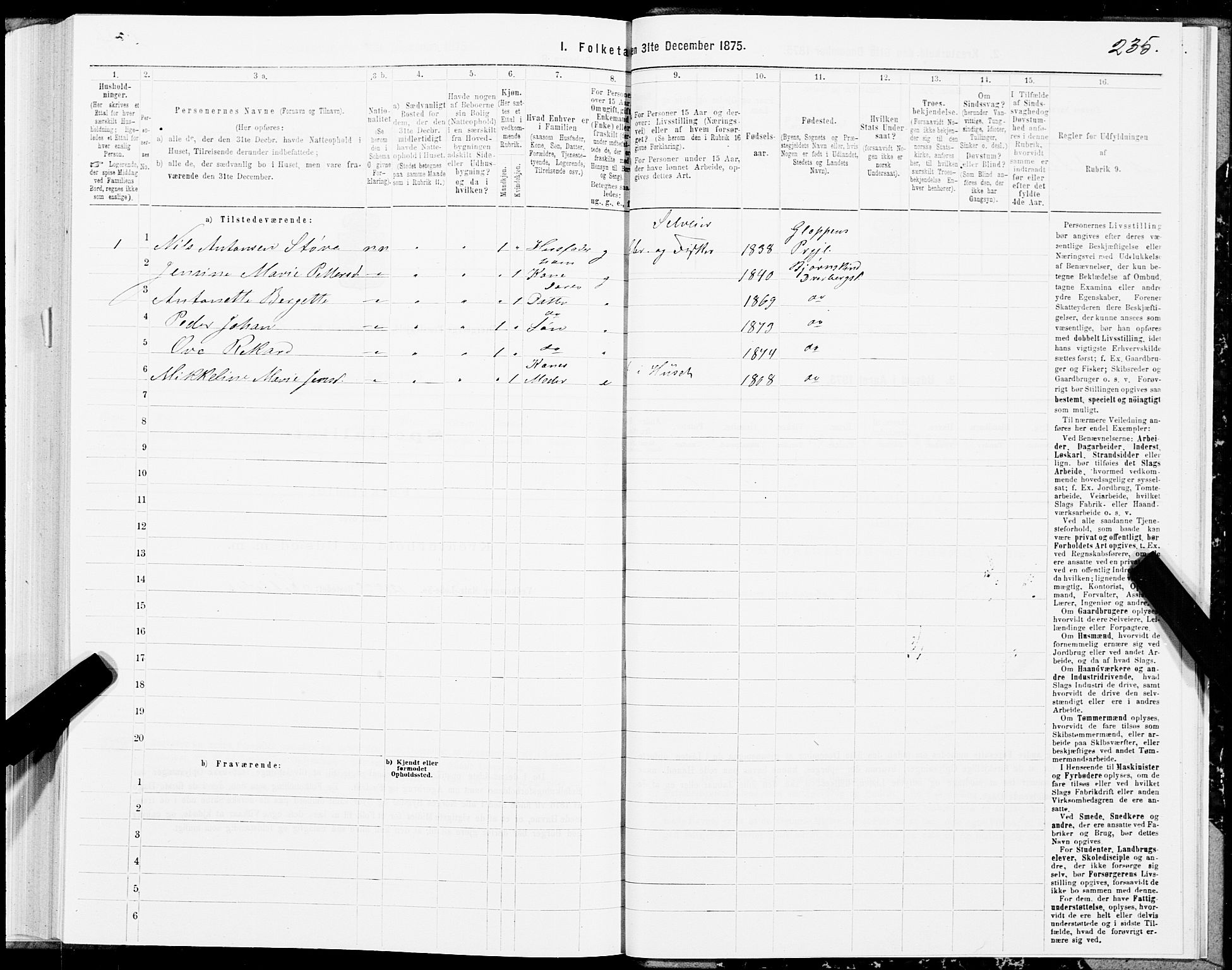 SAT, 1875 census for 1872P Dverberg, 1875, p. 1235