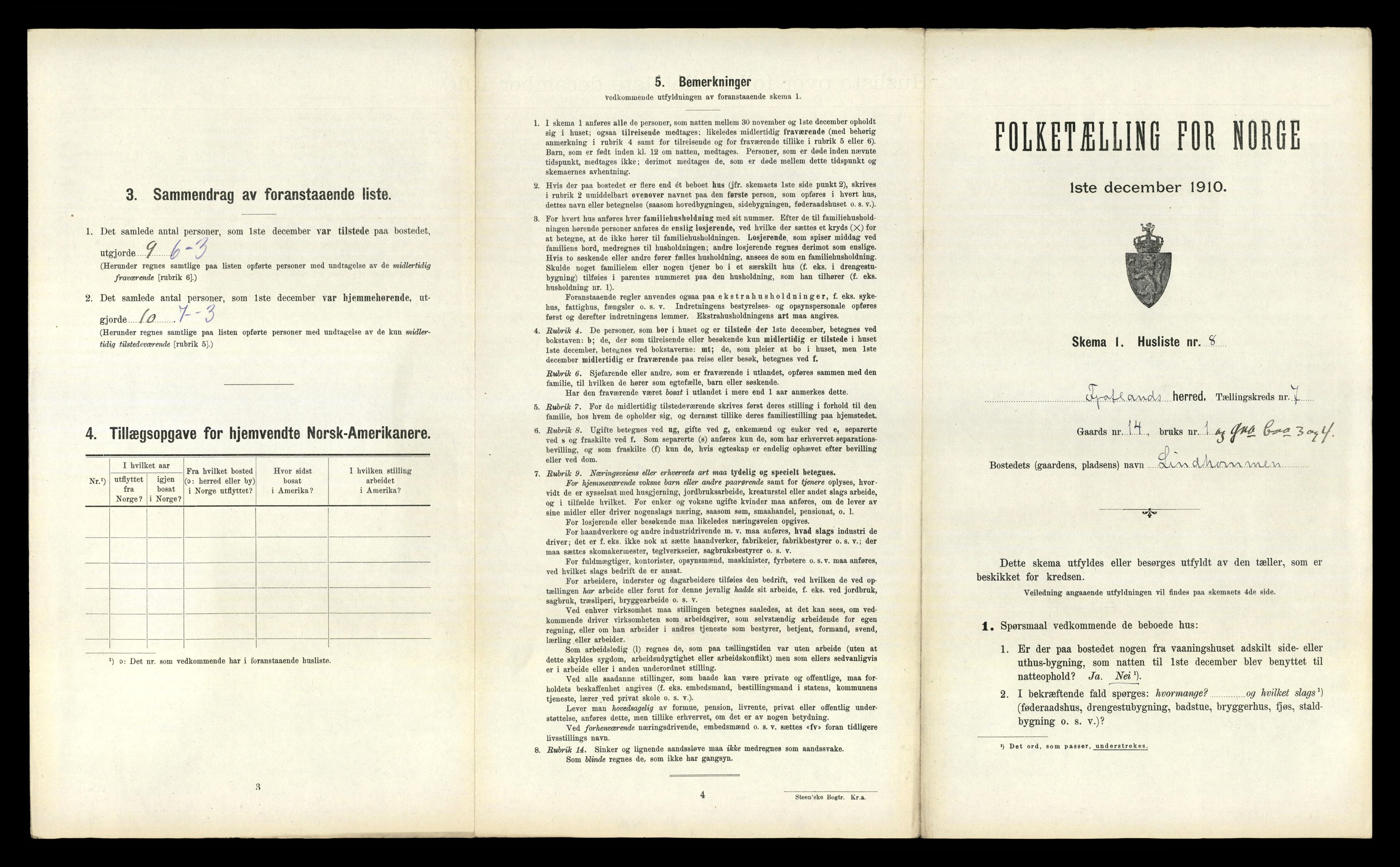 RA, 1910 census for Fjotland, 1910, p. 302