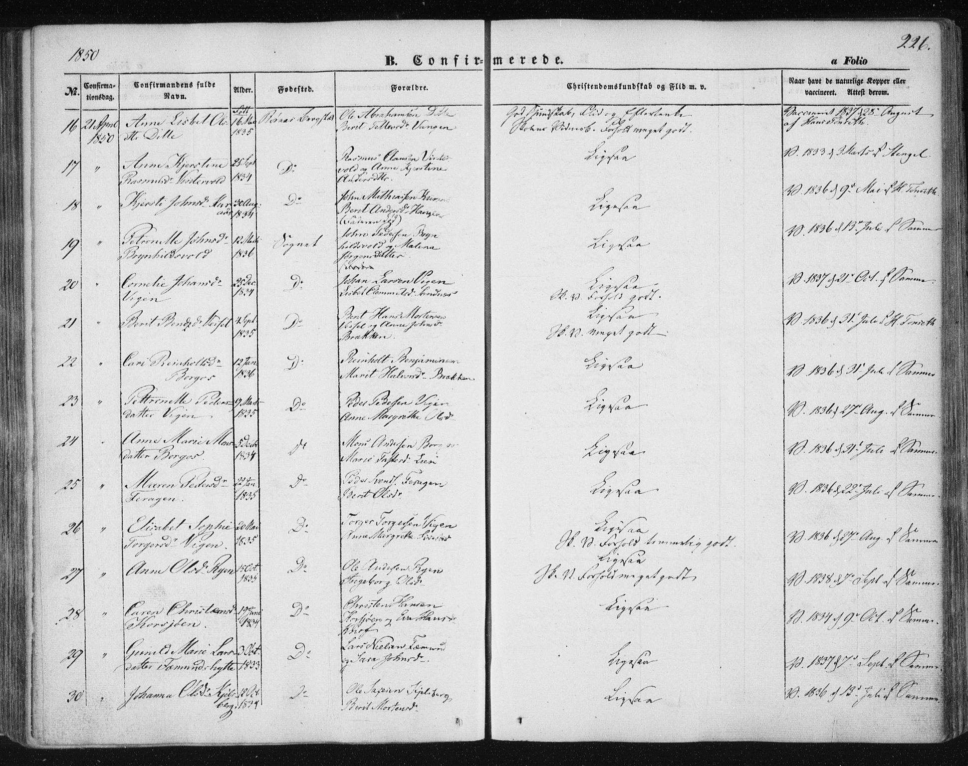 Ministerialprotokoller, klokkerbøker og fødselsregistre - Sør-Trøndelag, AV/SAT-A-1456/681/L0931: Parish register (official) no. 681A09, 1845-1859, p. 226