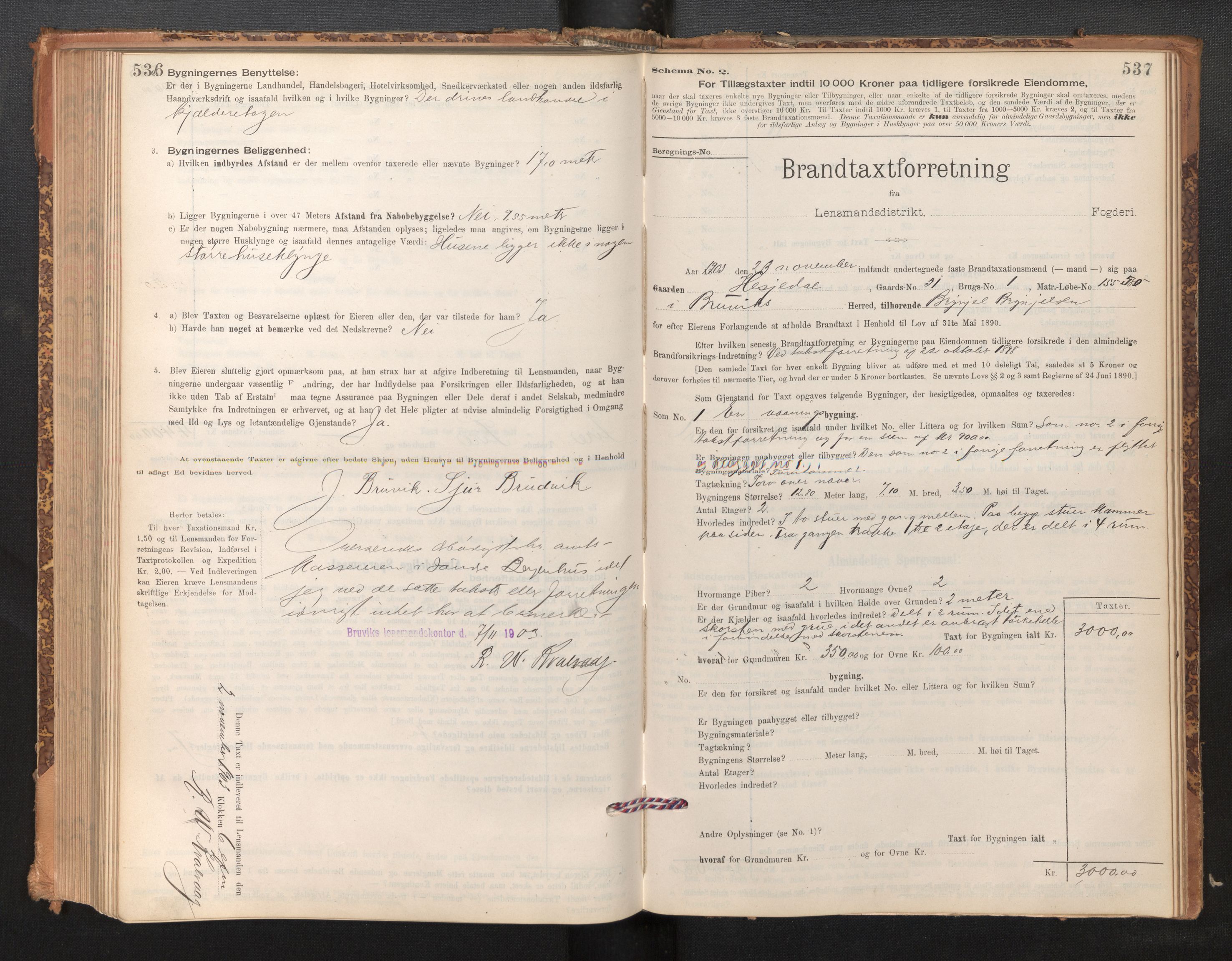 Lensmannen i Bruvik, SAB/A-31301/0012/L0006: Branntakstprotokoll, skjematakst, 1894-1906, p. 536-537