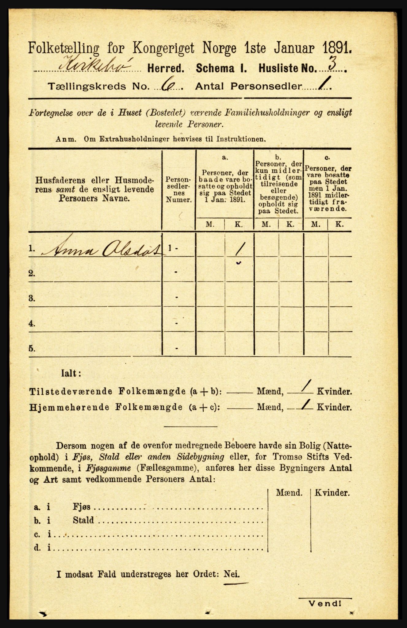 RA, 1891 census for 1416 Kyrkjebø, 1891, p. 1316