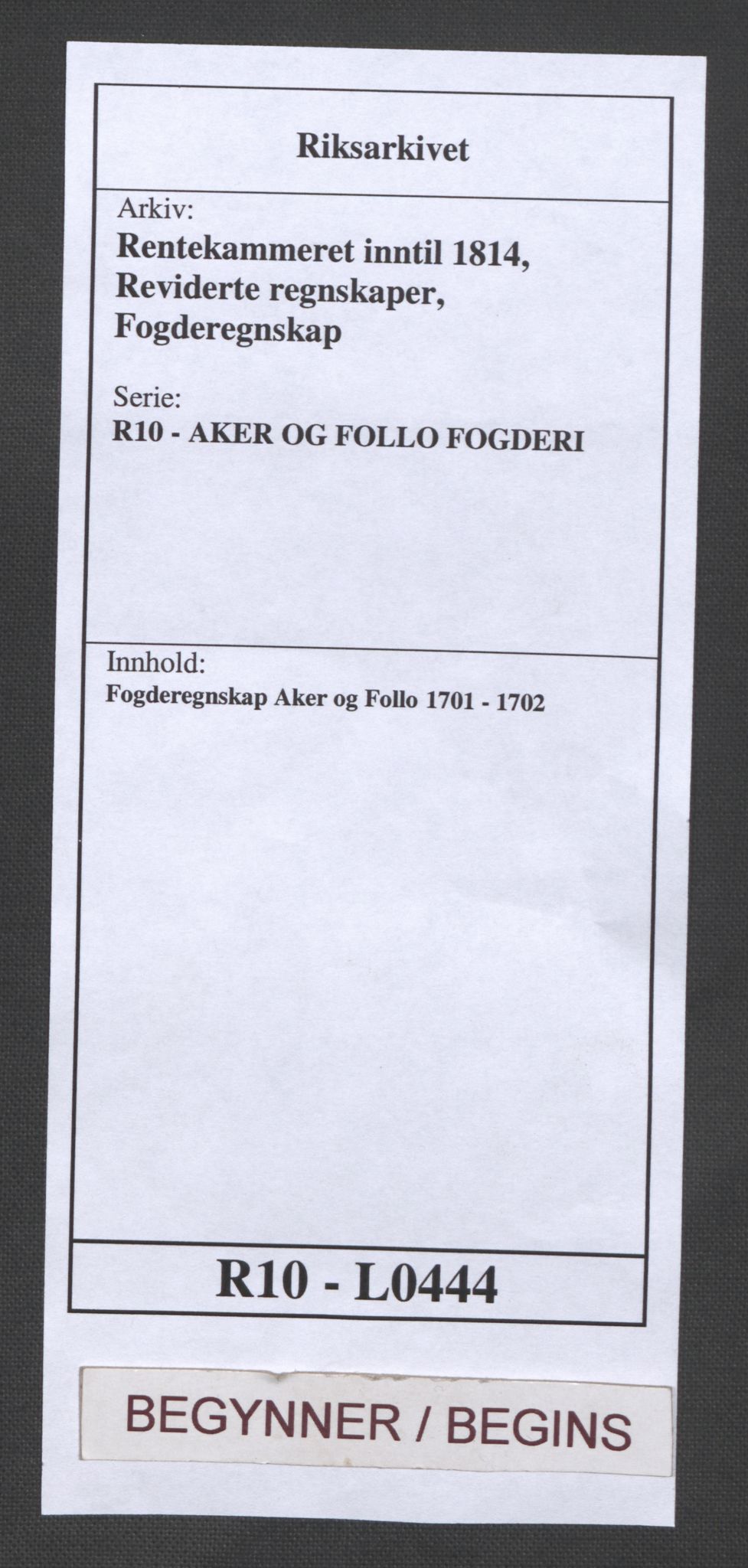 Rentekammeret inntil 1814, Reviderte regnskaper, Fogderegnskap, AV/RA-EA-4092/R10/L0444: Fogderegnskap Aker og Follo, 1701-1702, p. 1