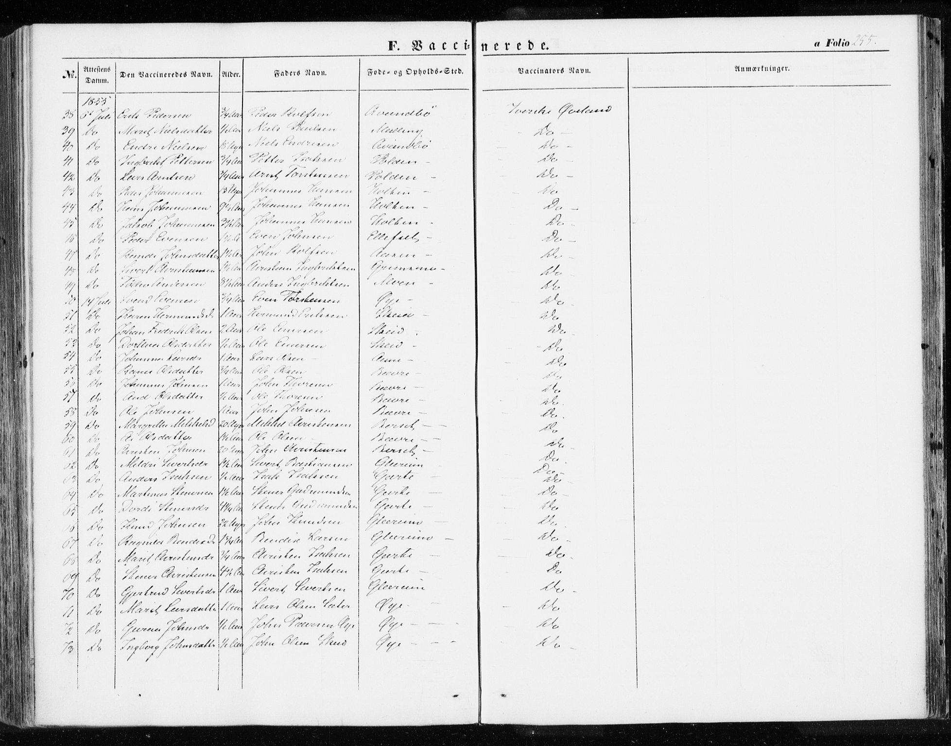 Ministerialprotokoller, klokkerbøker og fødselsregistre - Møre og Romsdal, AV/SAT-A-1454/595/L1044: Parish register (official) no. 595A06, 1852-1863, p. 255