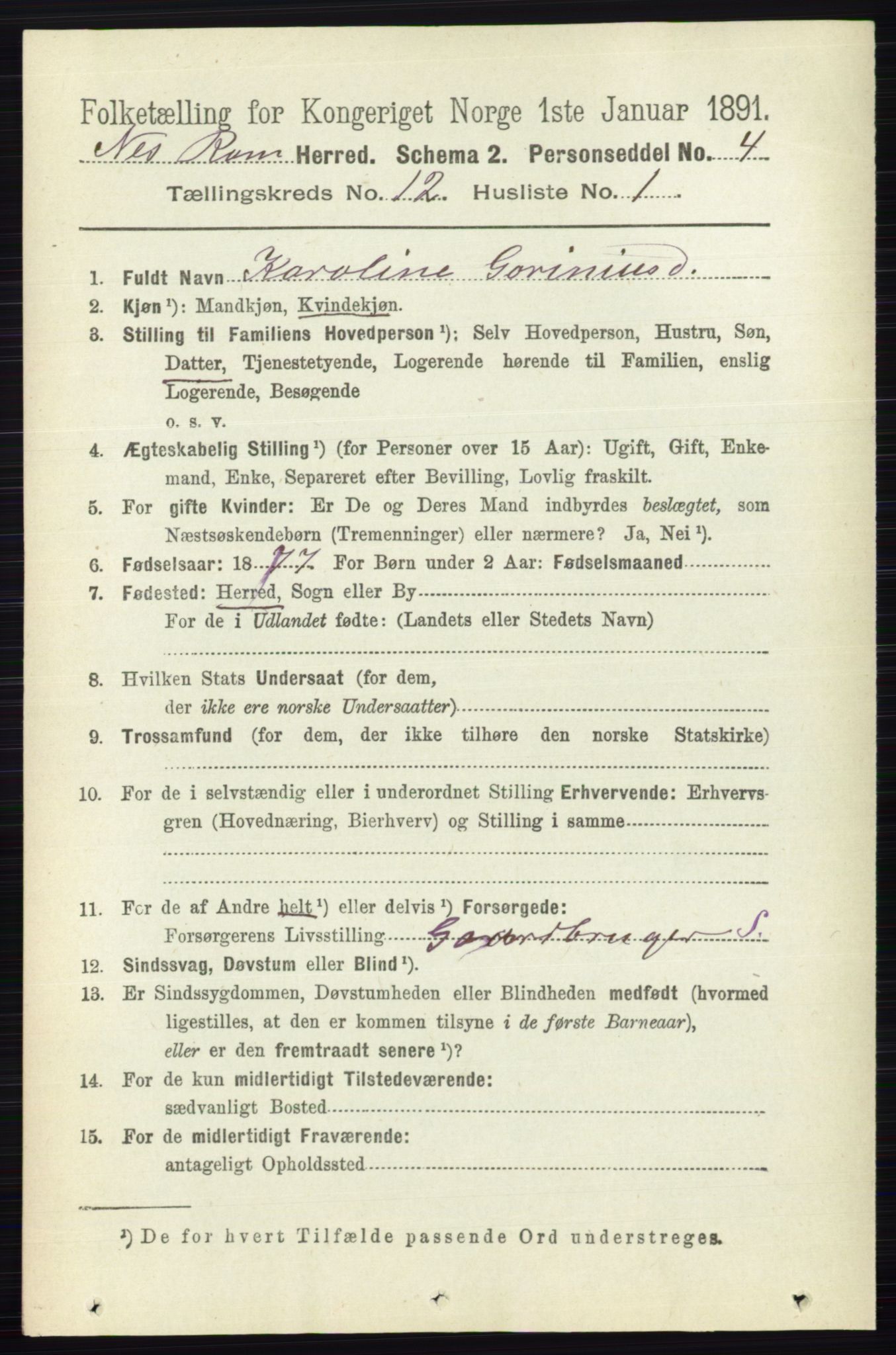 RA, 1891 census for 0236 Nes, 1891, p. 7112