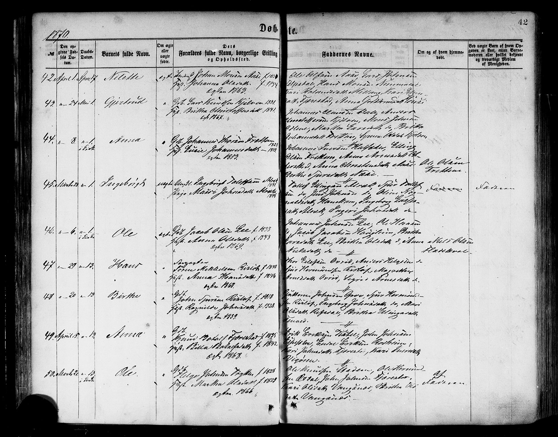 Vik sokneprestembete, SAB/A-81501: Parish register (official) no. A 9, 1866-1877, p. 42