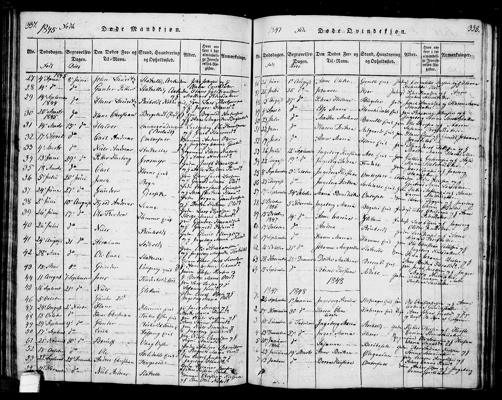 Bamble kirkebøker, SAKO/A-253/G/Ga/L0005: Parish register (copy) no. I 5, 1814-1855, p. 337-338