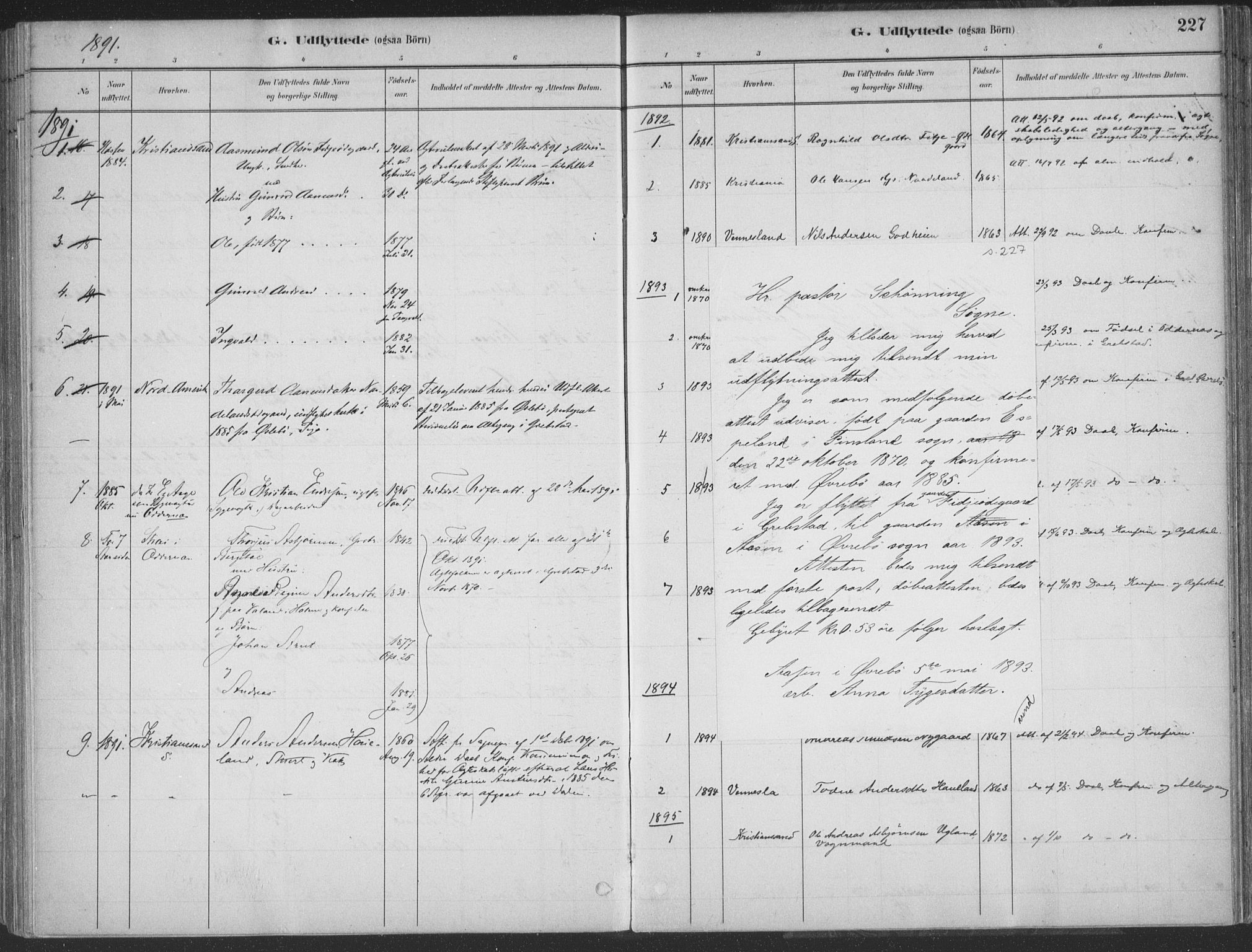Søgne sokneprestkontor, SAK/1111-0037/F/Fa/Faa/L0003: Parish register (official) no. A 3, 1883-1910, p. 227