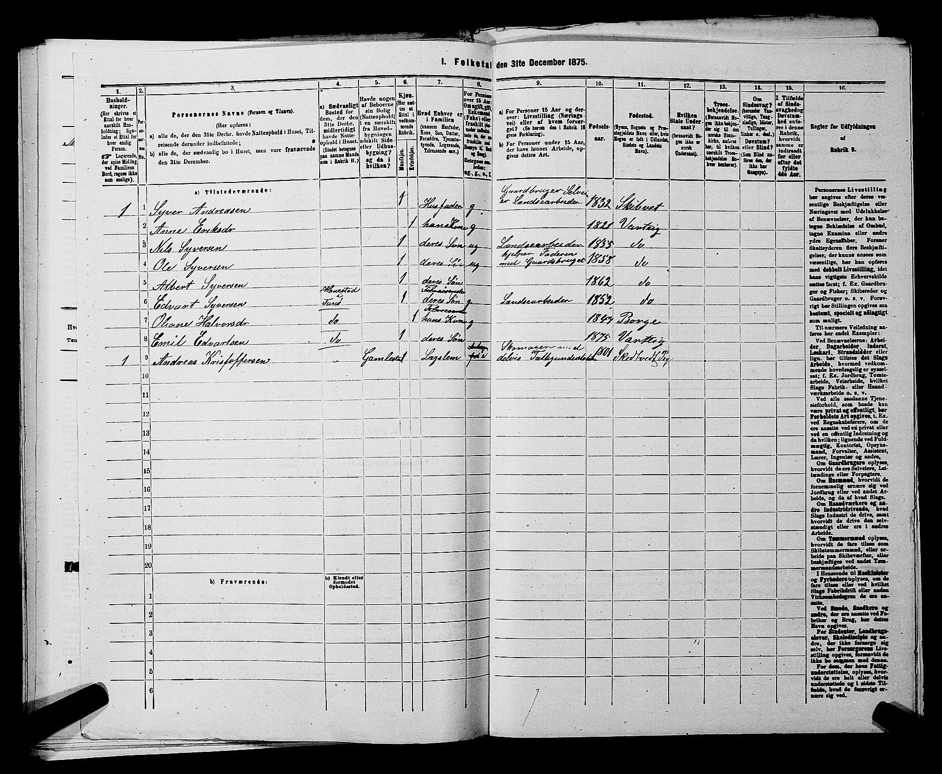 RA, 1875 census for 0114P Varteig, 1875, p. 402