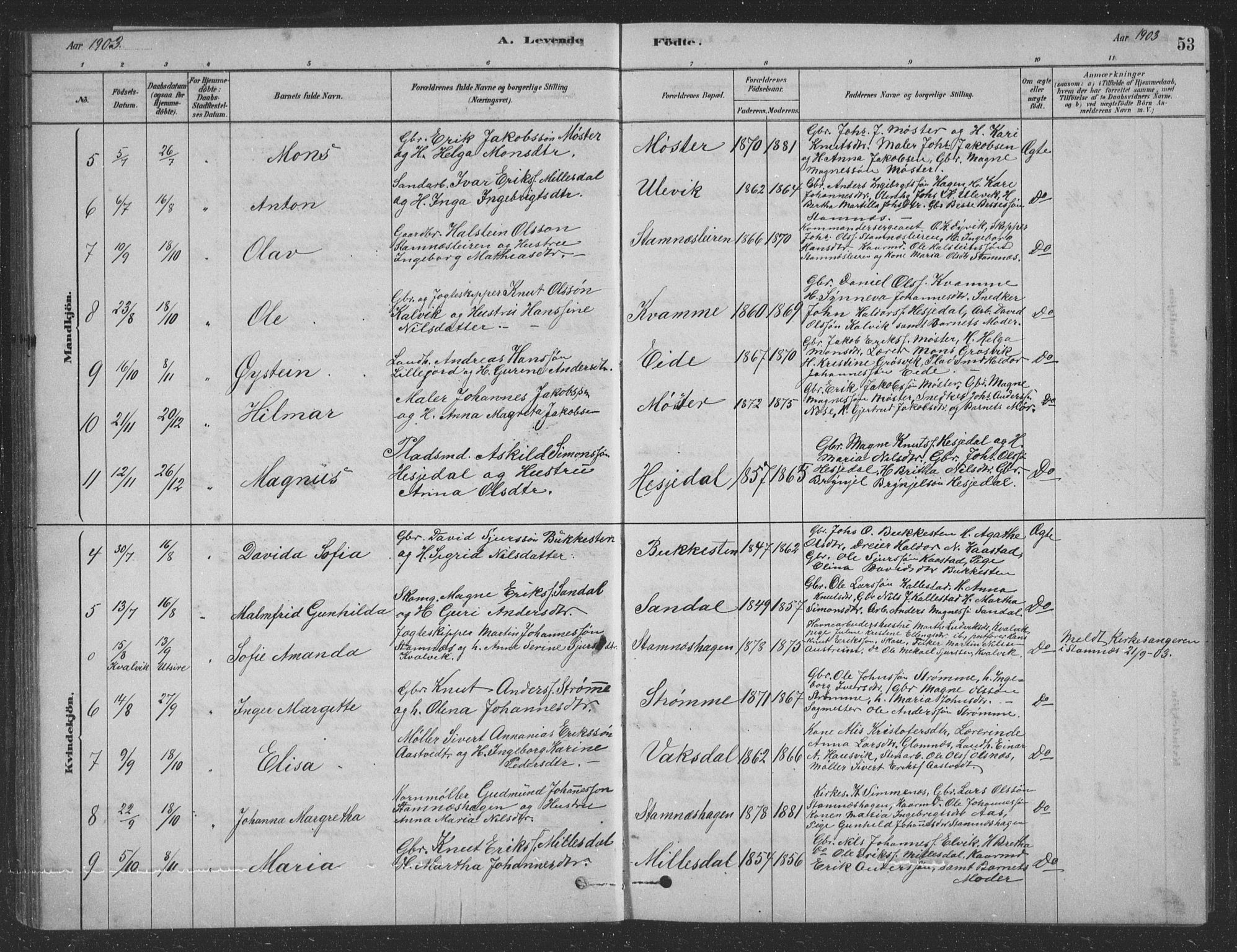 Vaksdal Sokneprestembete, SAB/A-78901/H/Hab: Parish register (copy) no. D 1, 1878-1939, p. 53
